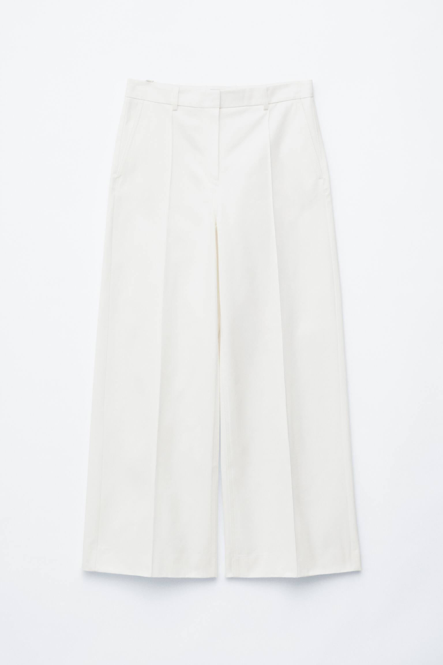 Pantaloni in cotone con pieghe pressate - Bianco/Marrone - 2