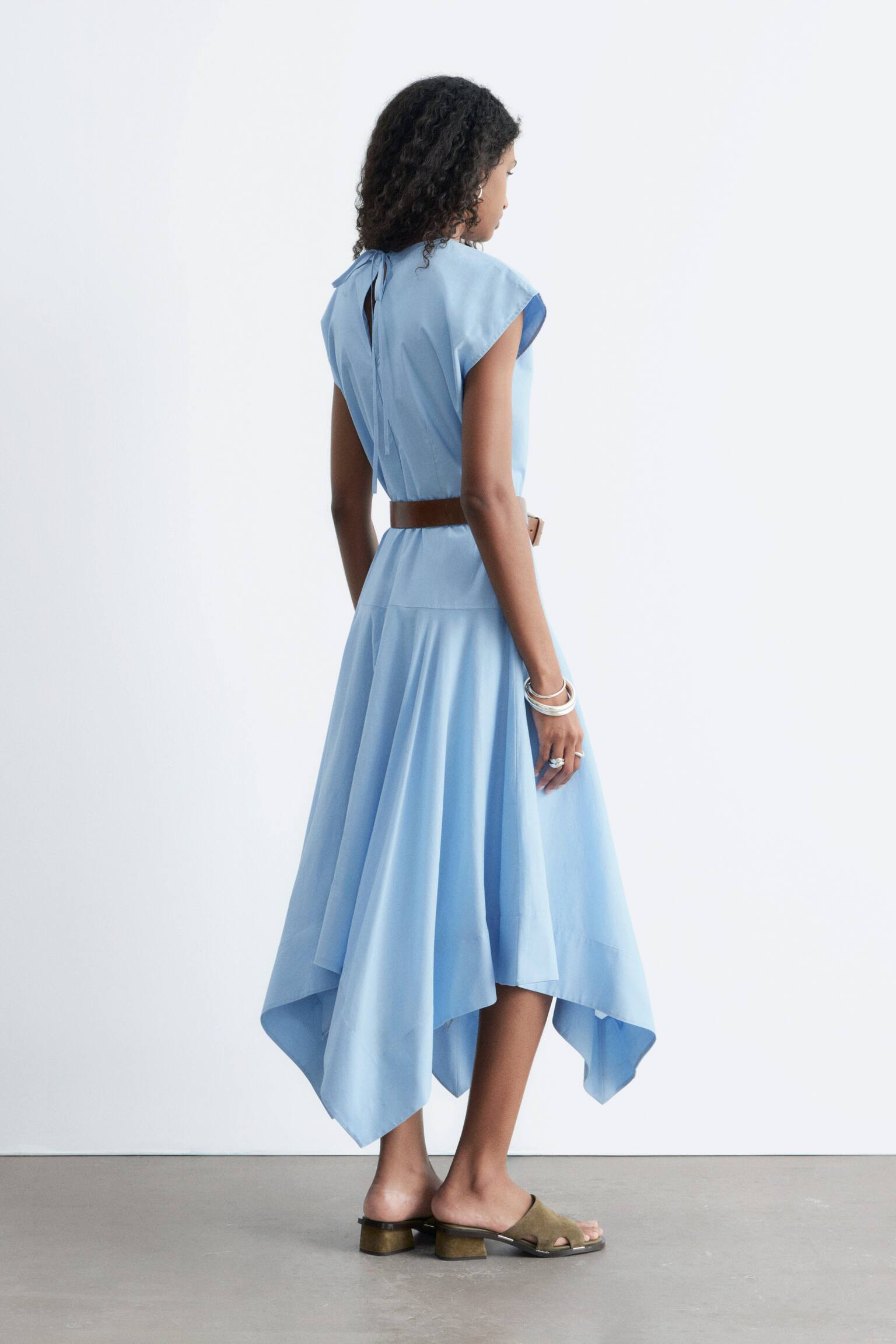 Rochie Midi Din Poplin De Bumbac - Albastru Deschis - 5