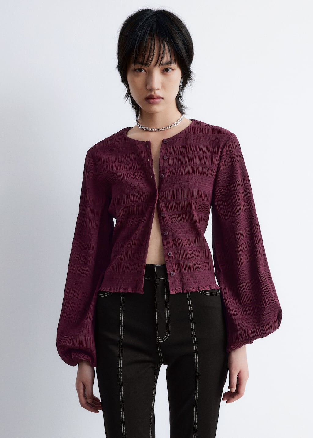 Image of Smocked Balloon-Sleeve Top