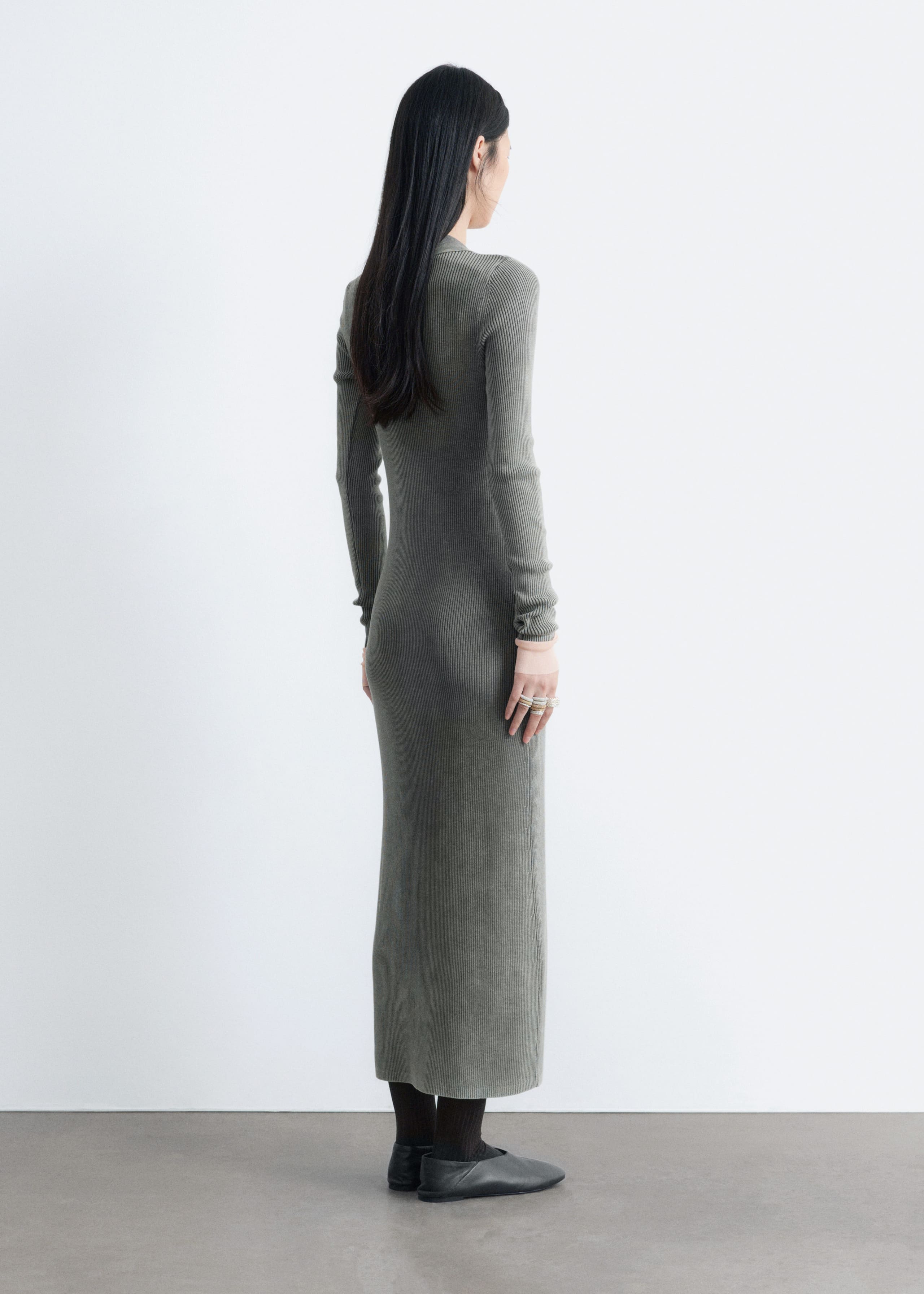 Jersey Midi Shirt Dress - Grey - Lookbook