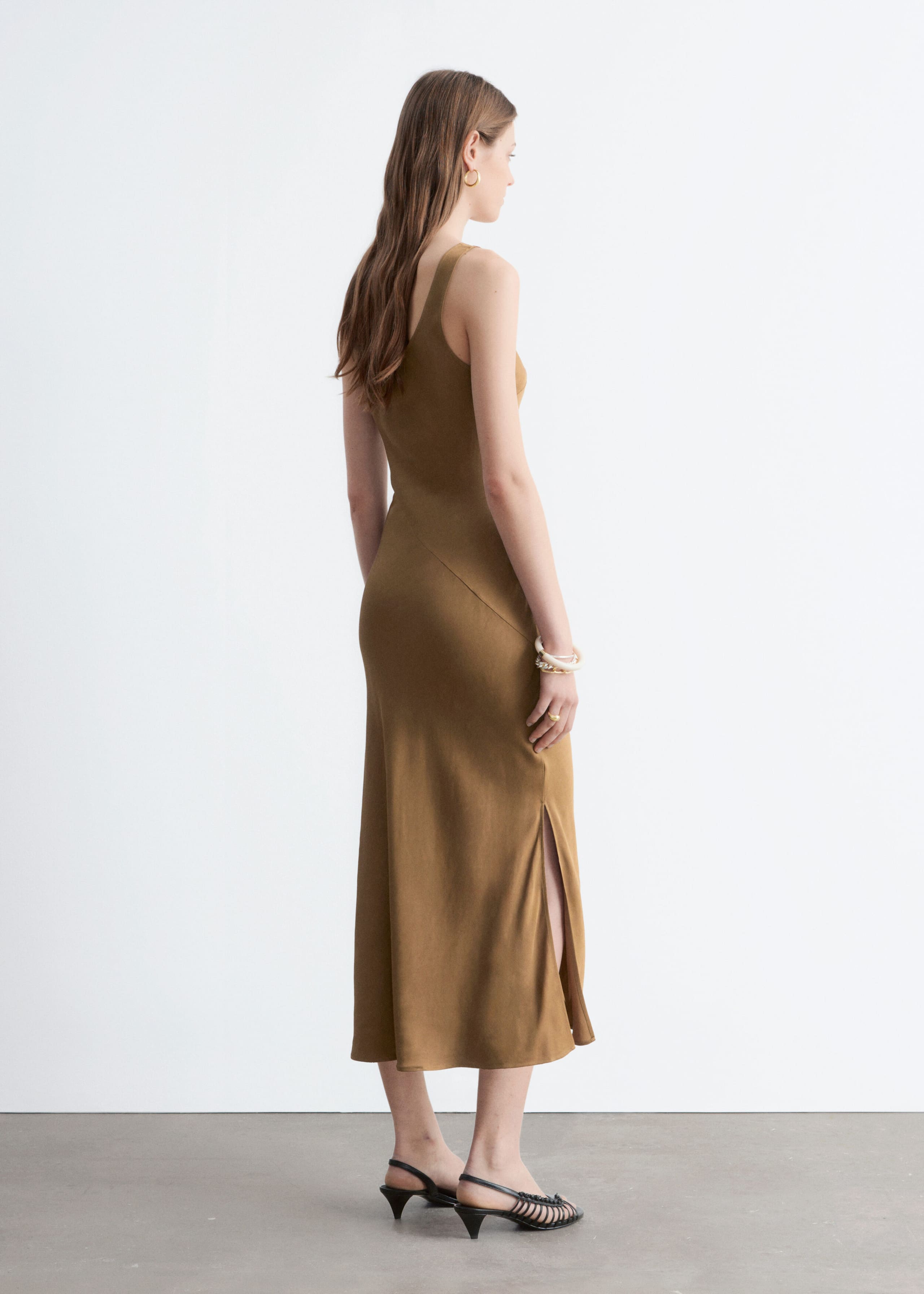 Bias-Cut Midi Dress - Brown - Lookbook