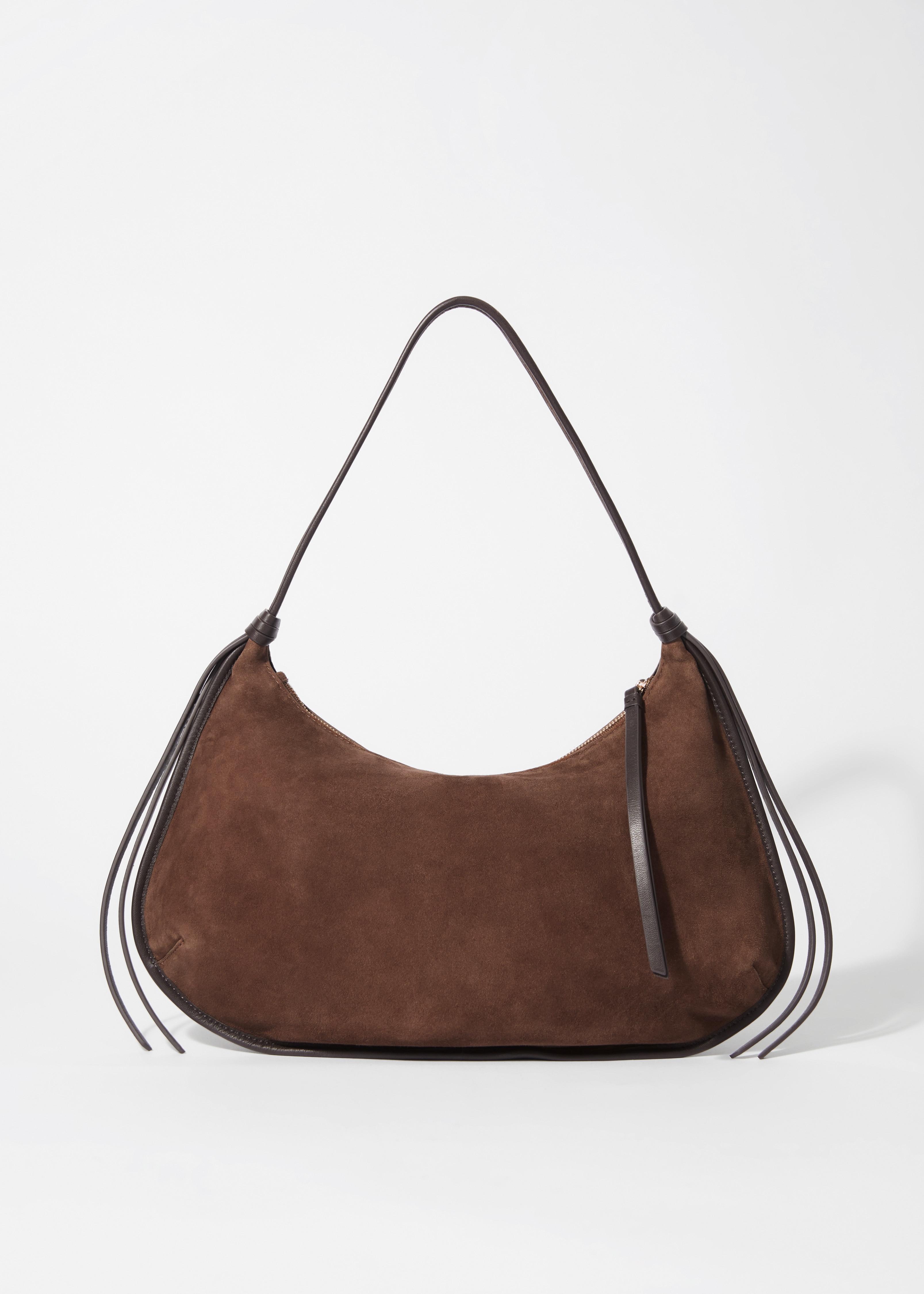 Schultertasche aus Veloursleder mit Fransen - Braun/Schwarz/Hellbeige