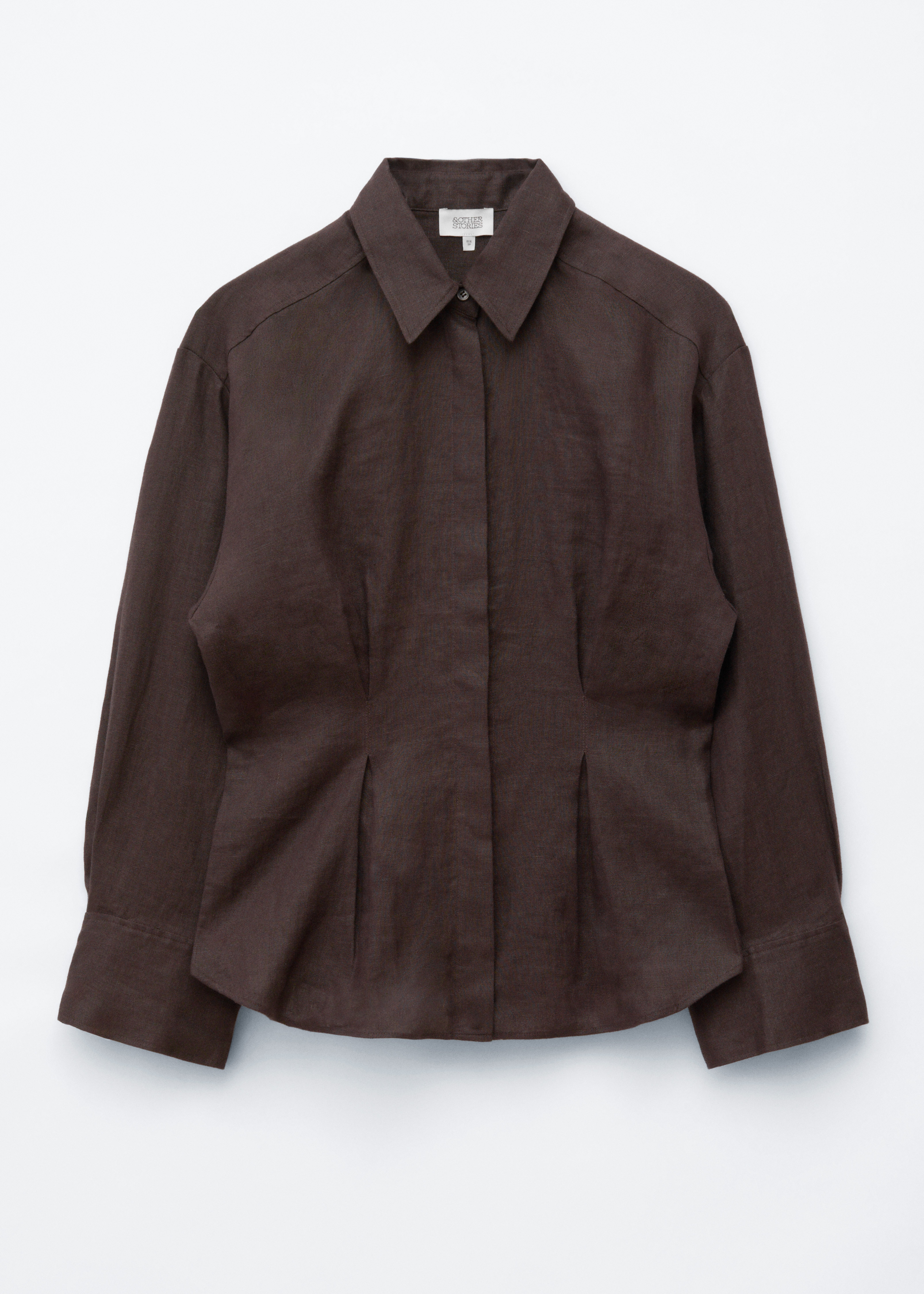 Leinenhemd mit Taille mit Falten - Dunkelbraun/Hellblau/Hellbeige