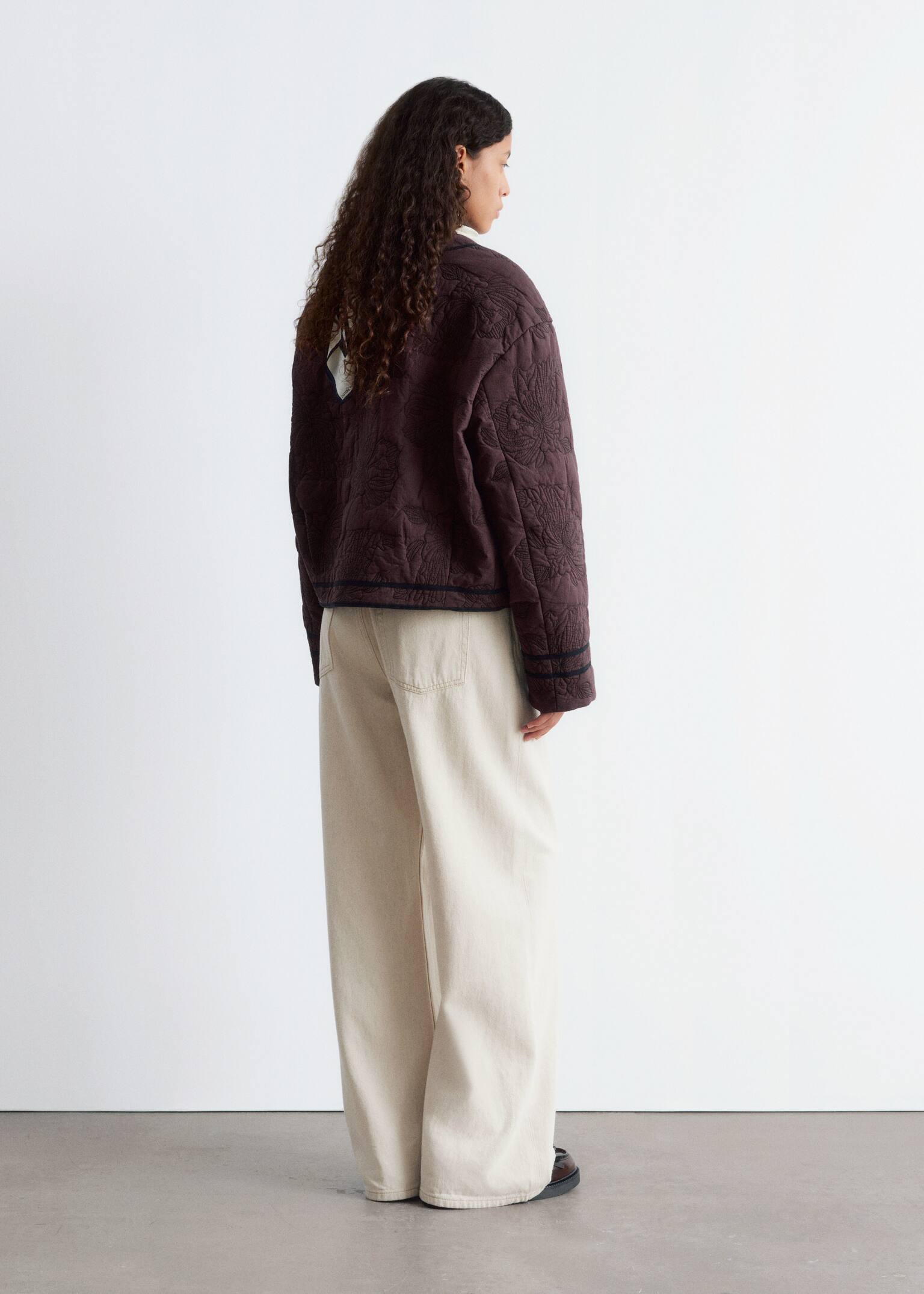 Veste matelassée à motif floral - Marron foncé - 3