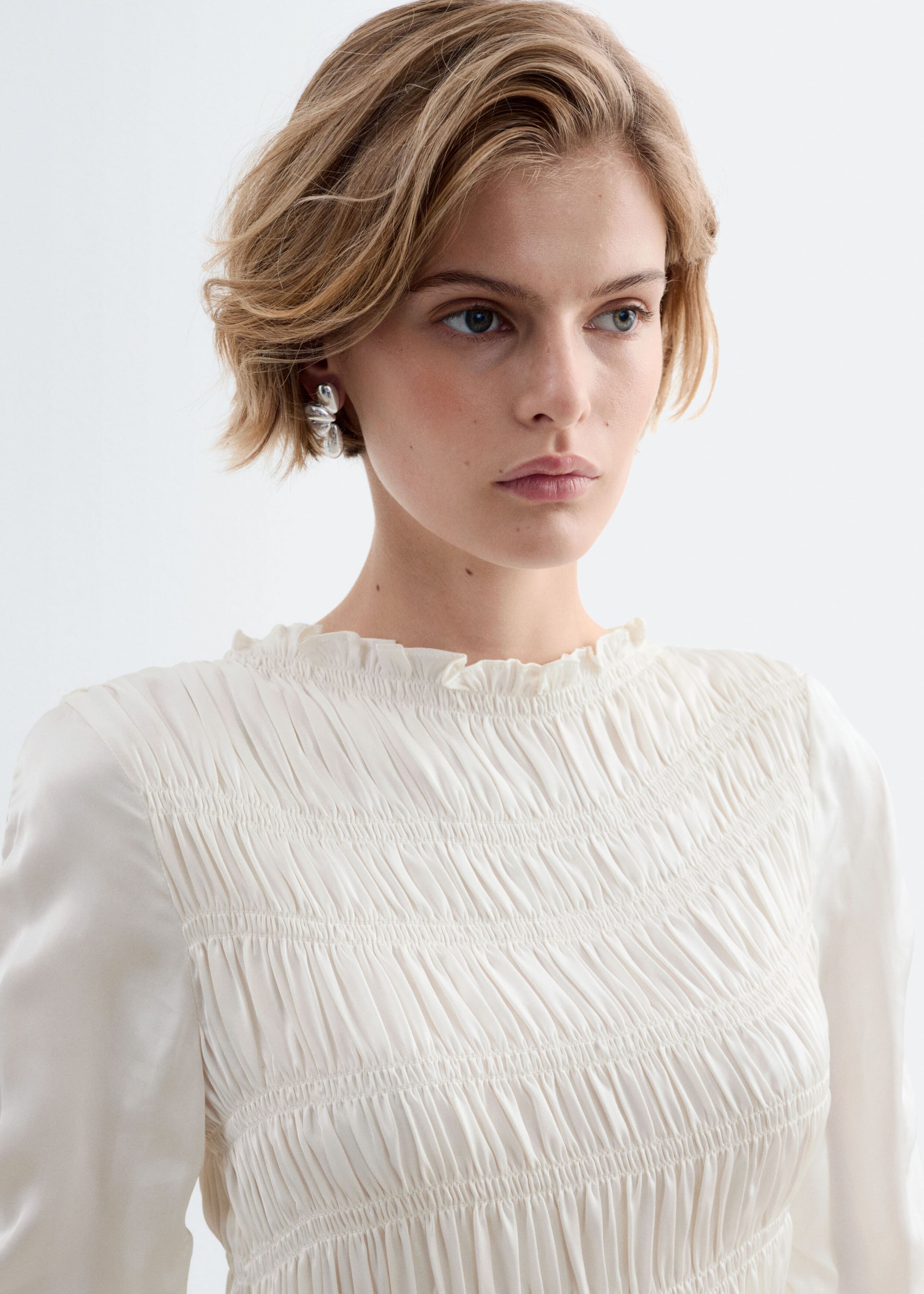 Smocked Blouse - White - Lookbook