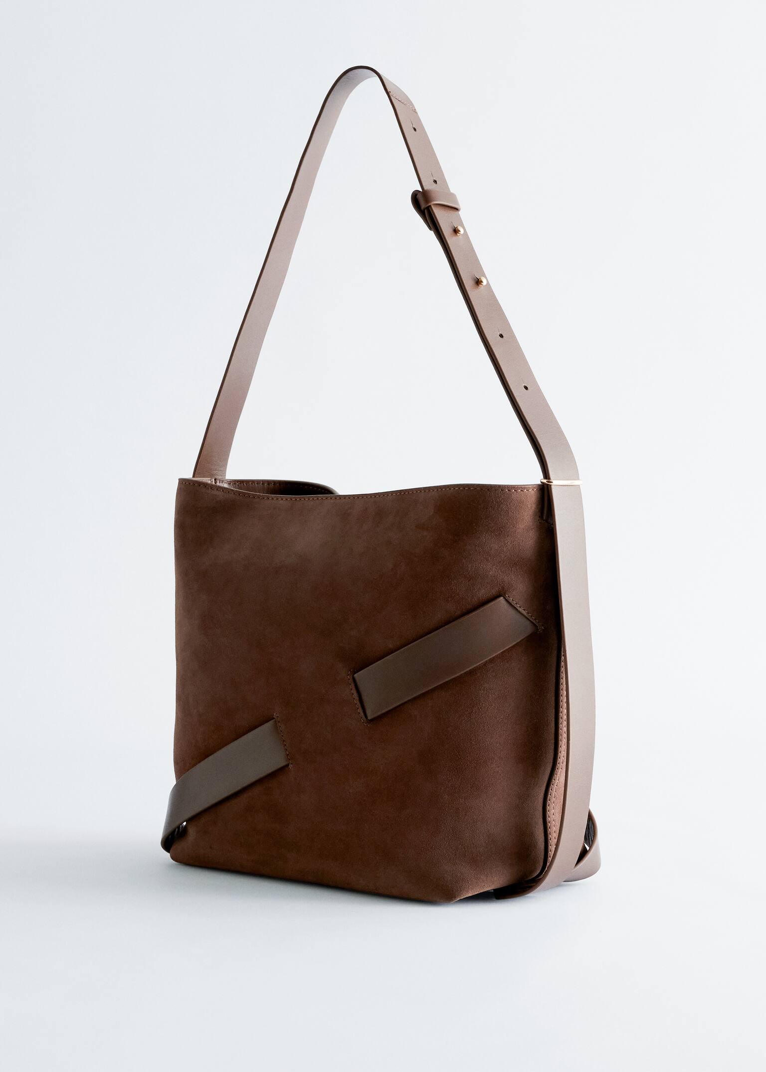 Skuldertaske i ruskind - Brunt ruskind/Sort ruskind - 5