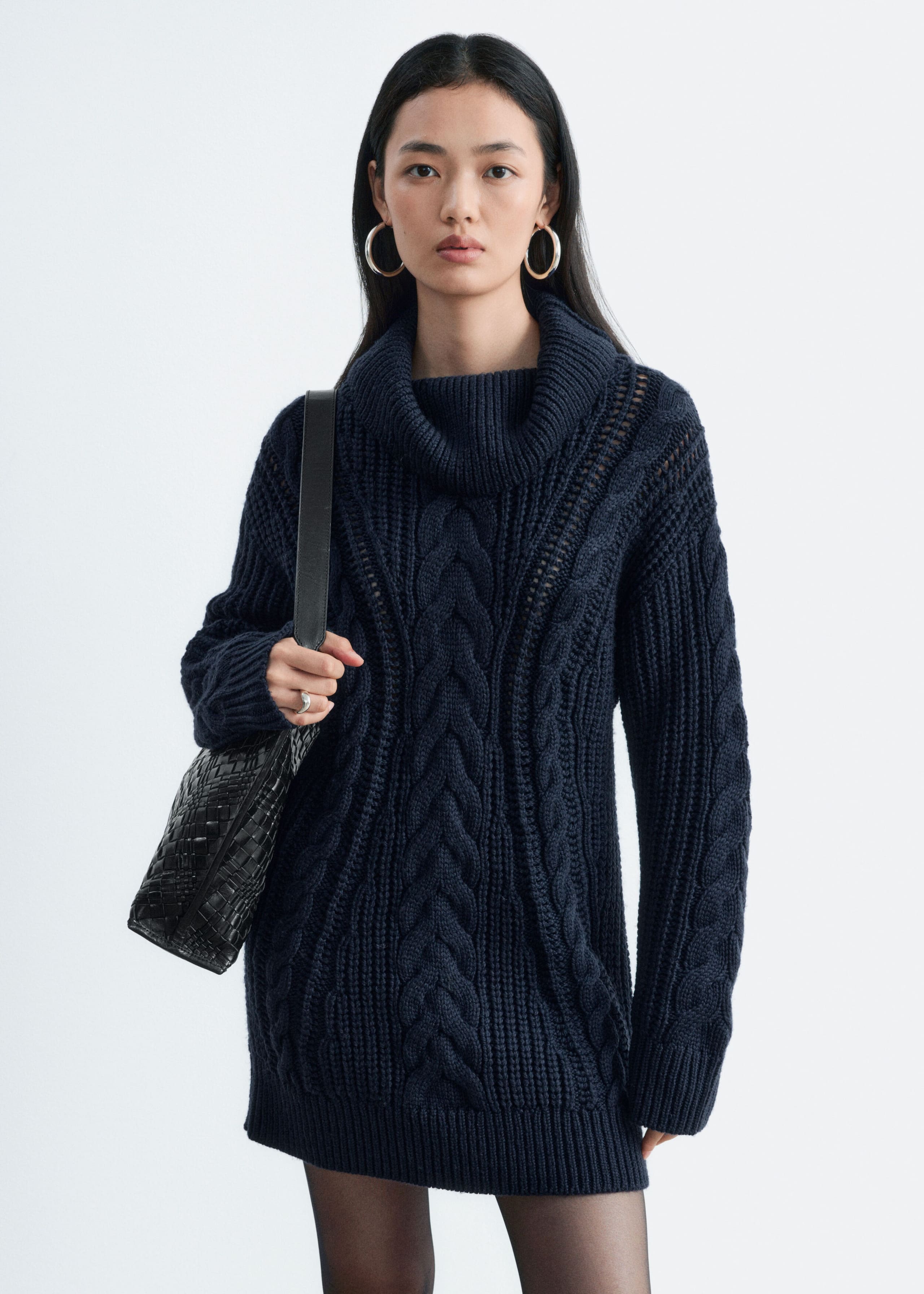 Chunky Cable-Knitf Dress - Dark Blue - Lookbook