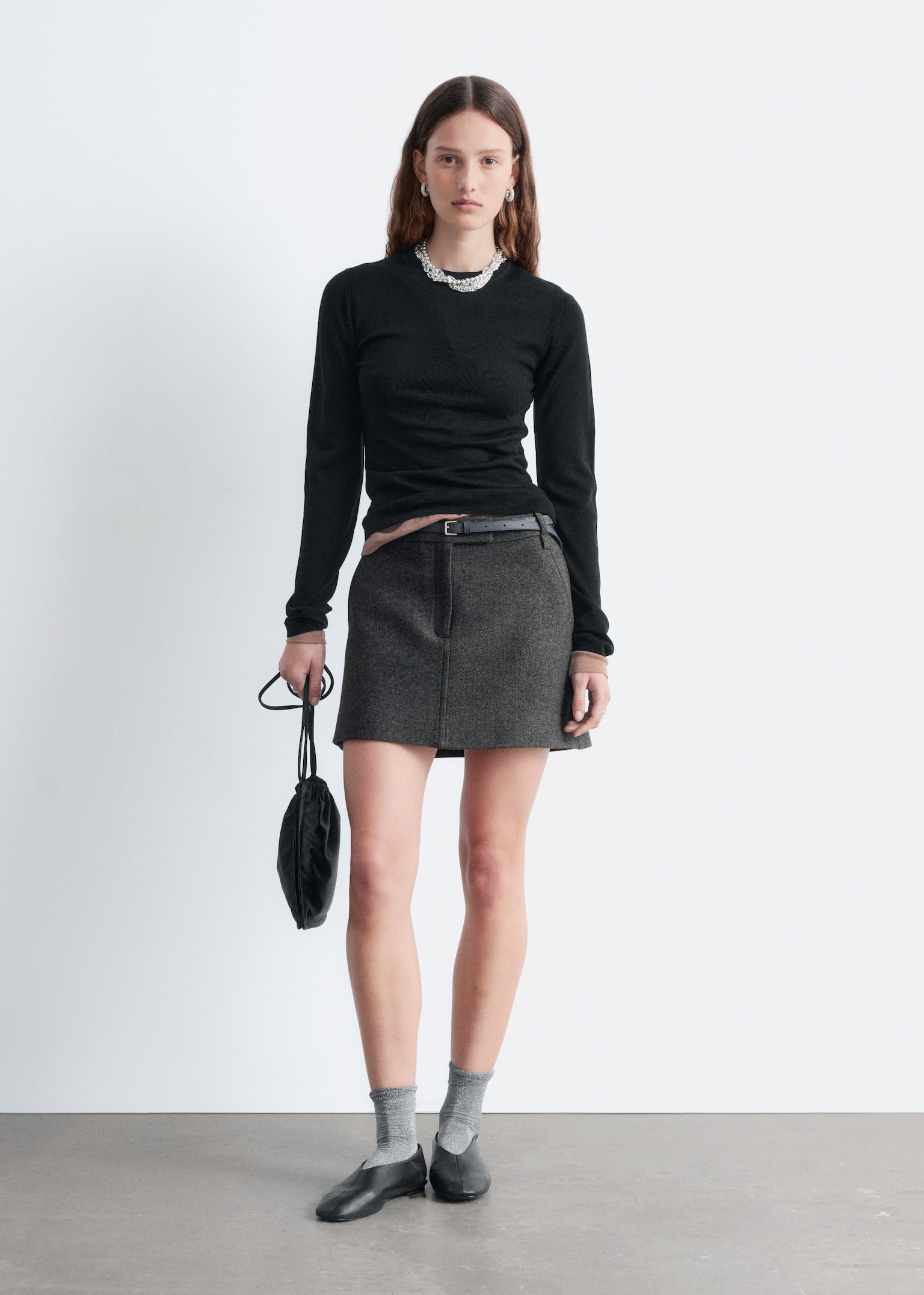 Wool Mini Skirt - Dark Grey/Taupe - 1