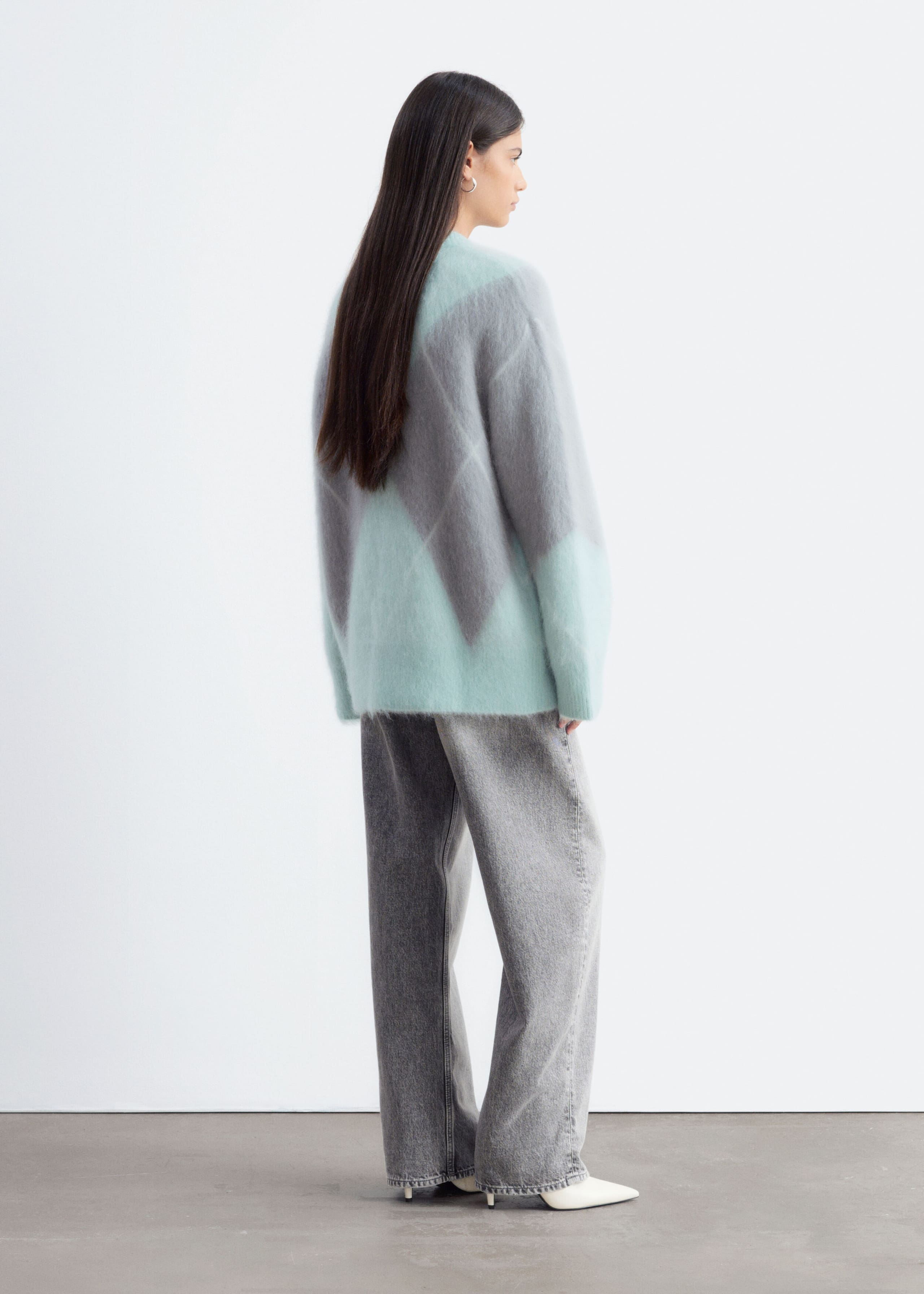 Pull en mohair mélangé à motif jacquard - Vert clair/Gris - Lookbook
