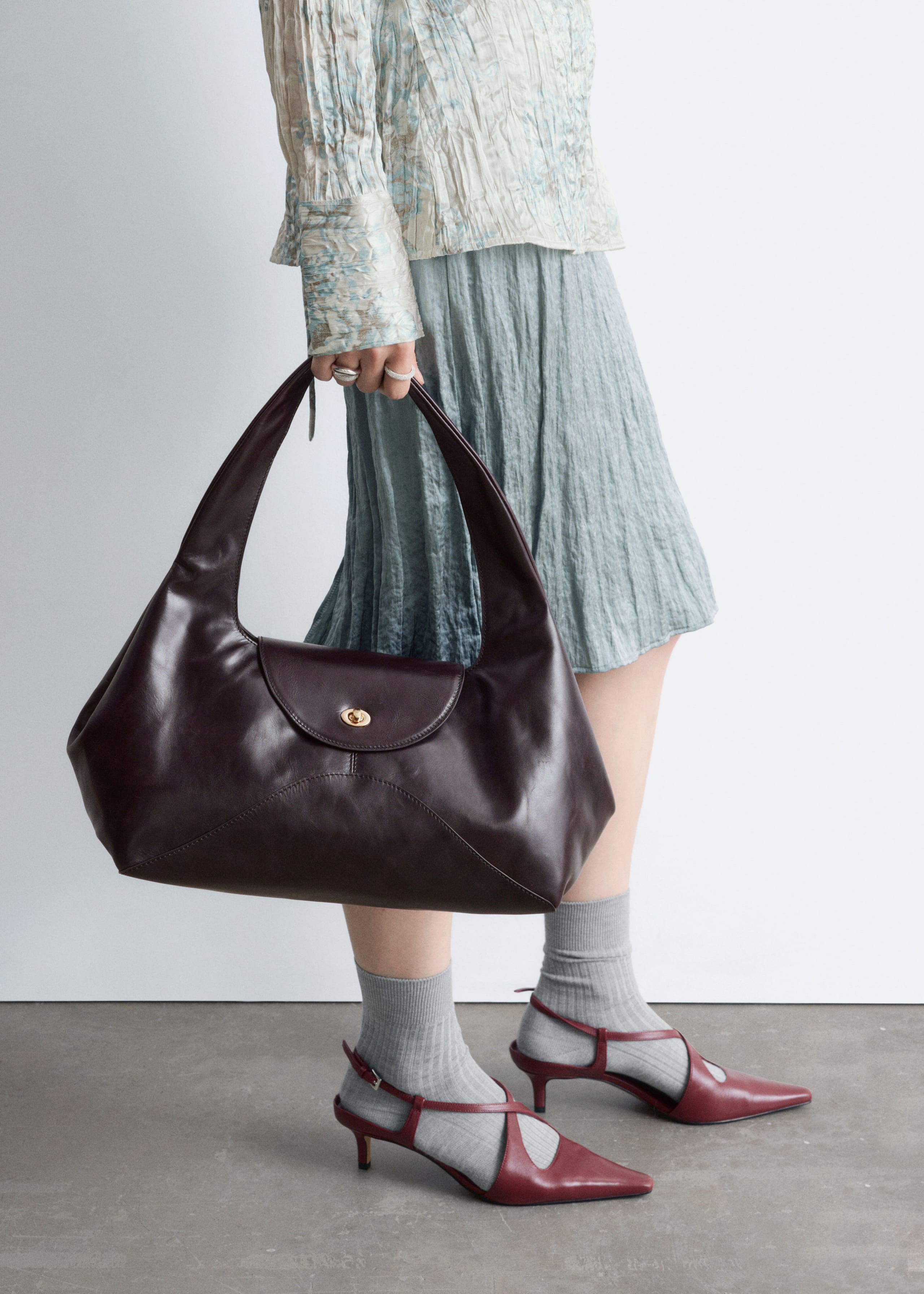 Image of Curved Leather Shoulder Bag