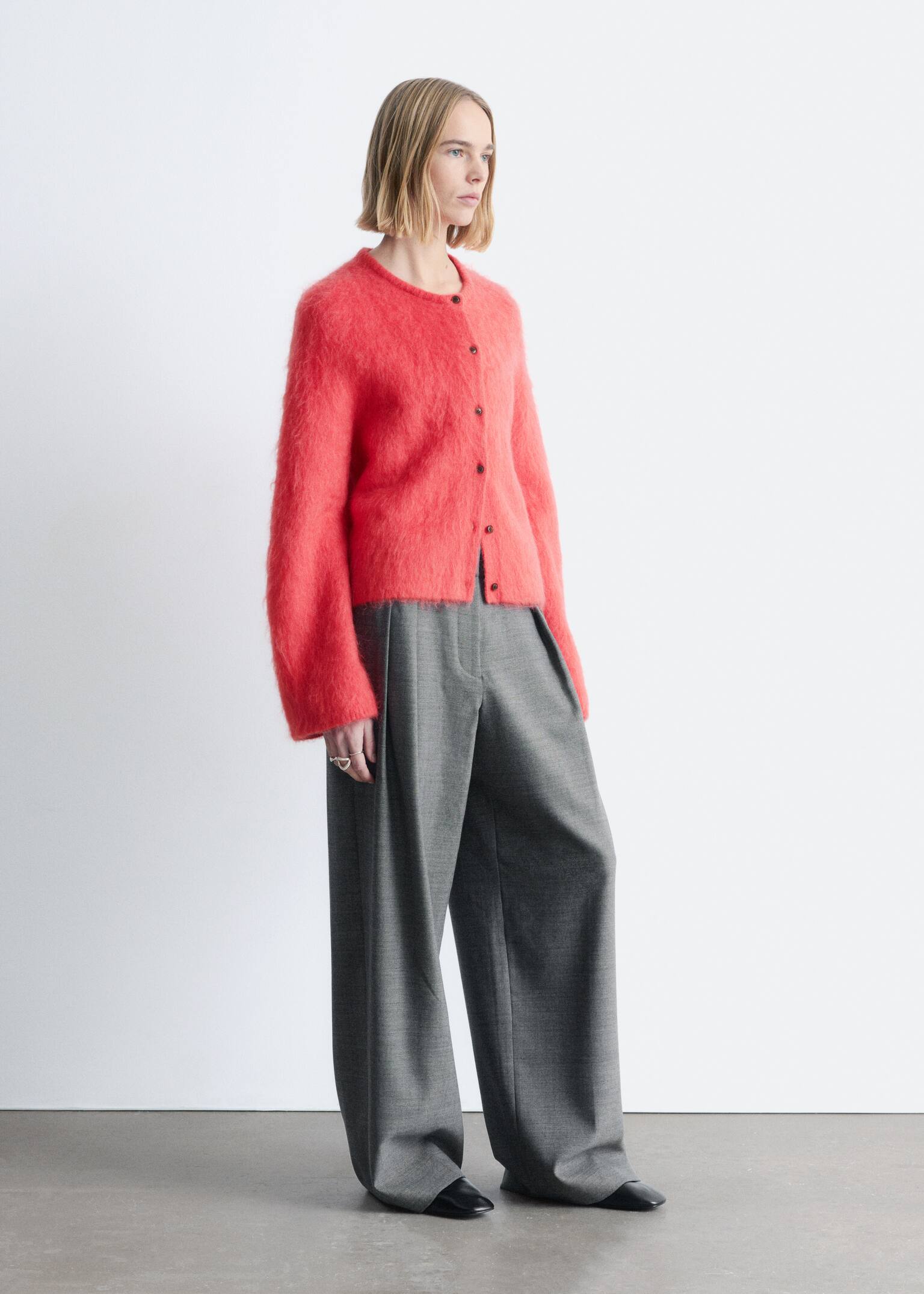 Cardigan i børstet mohairblend - Knaldrød/Lysegrå/Marineblå - 4