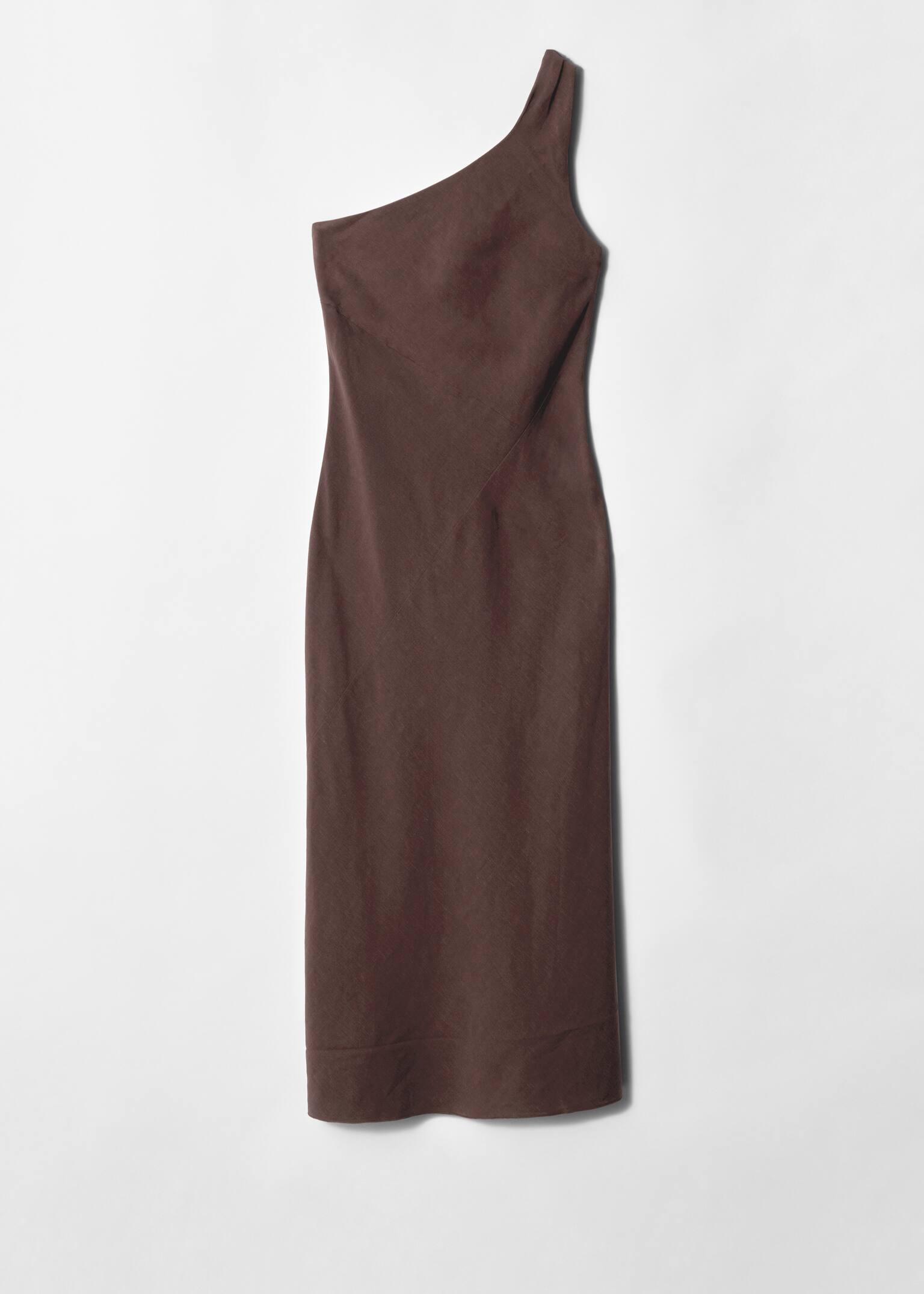 Rochie midi pe un umăr - Maro Închis/Bej/Galben Pastel