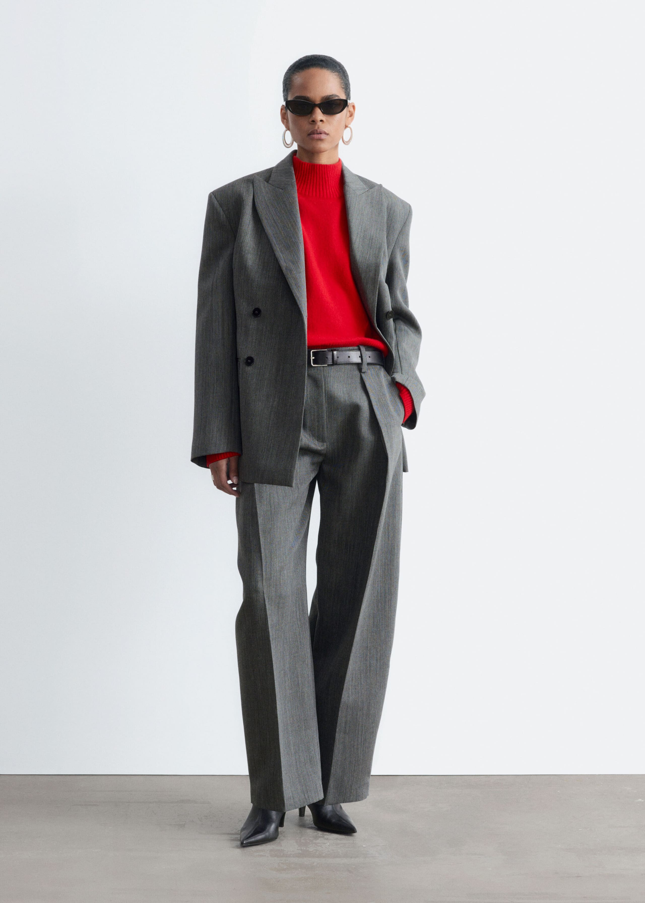 Wool Barrel-Leg Trousers - Grey - Lookbook