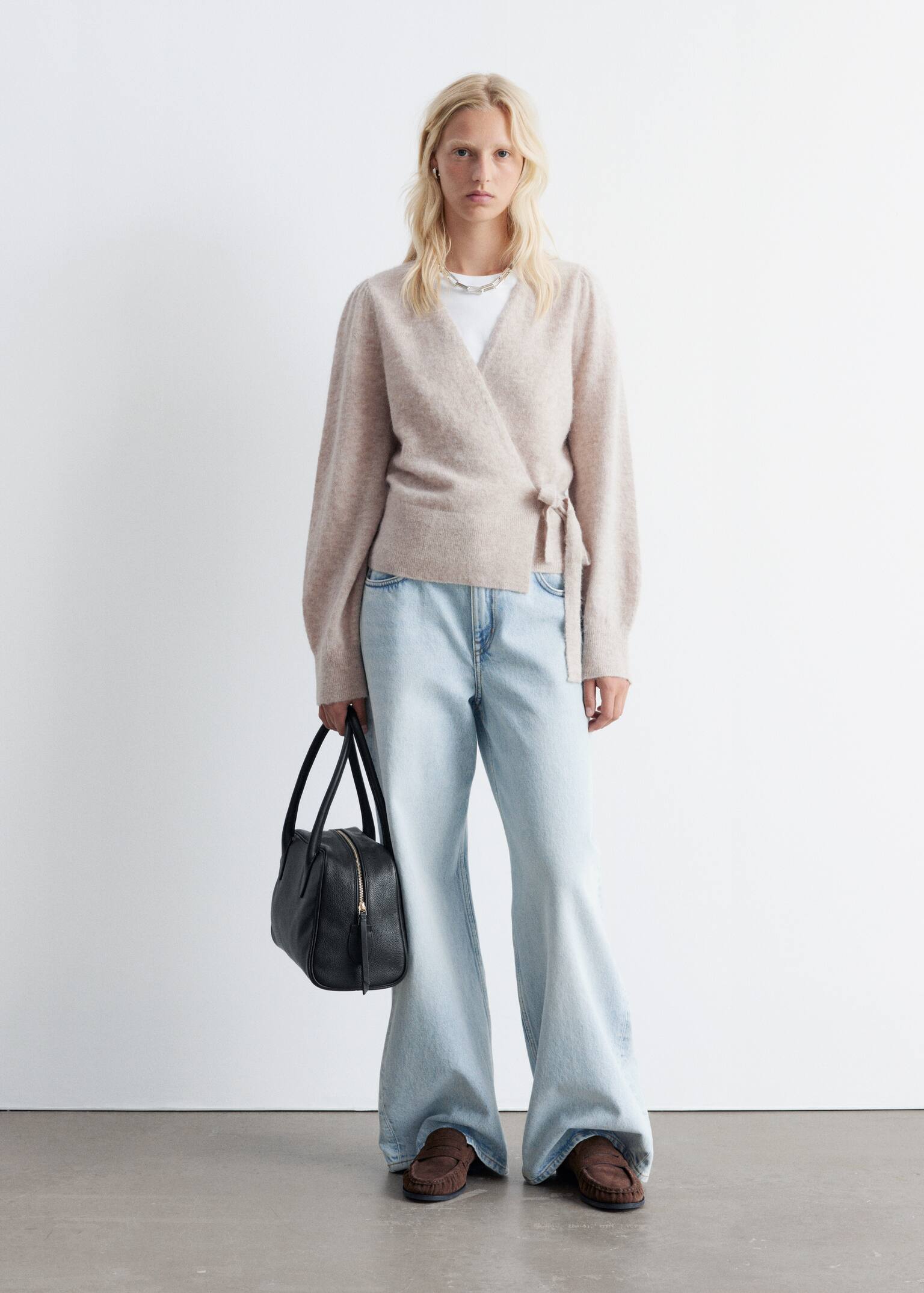 Strickjacke aus Mohair-Mix in Wickeloptik - Beige/Hellrosa/Hellblau/Petrolblau/Creme - 5