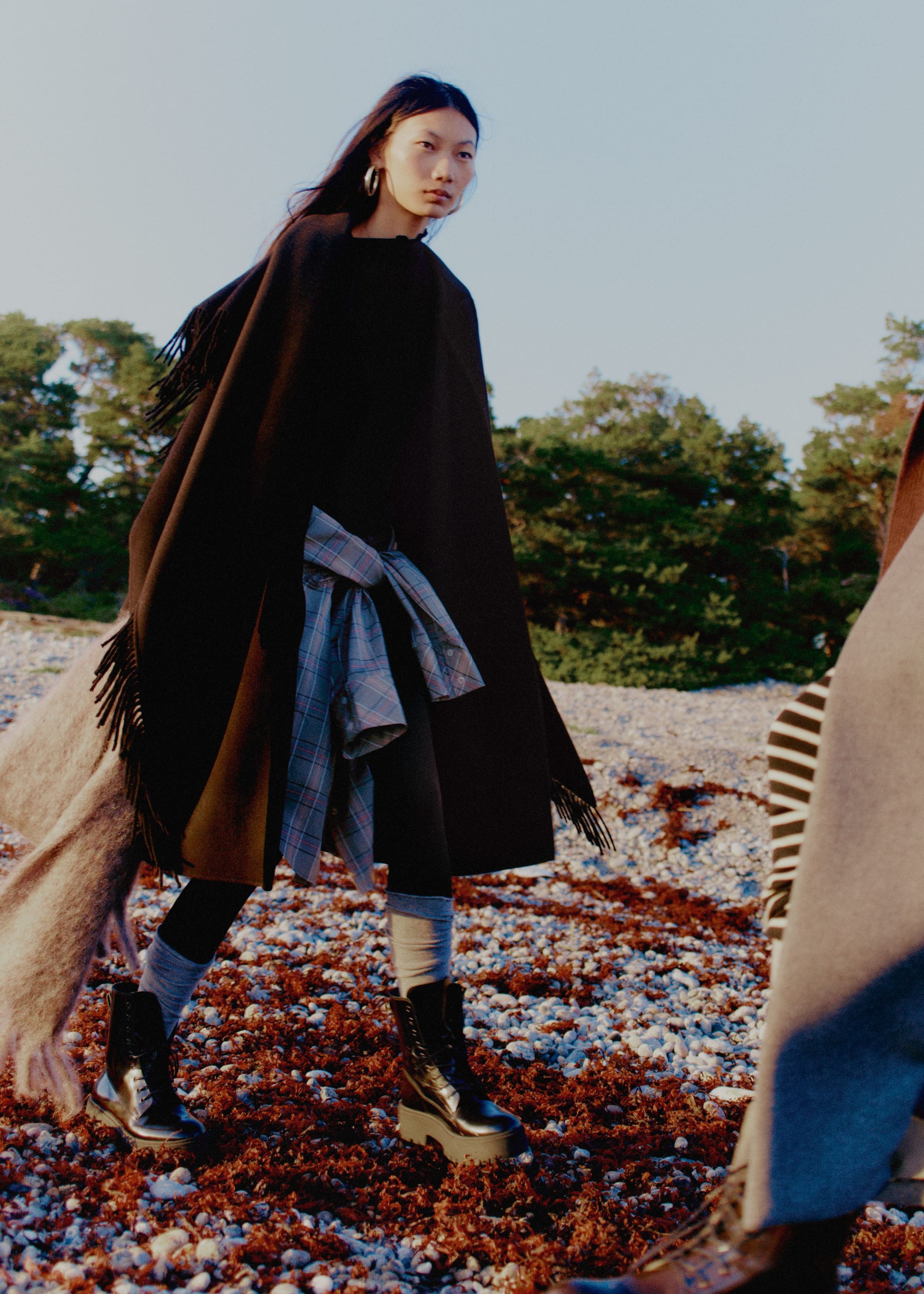 Image of Fringed Shawl Wool Coat