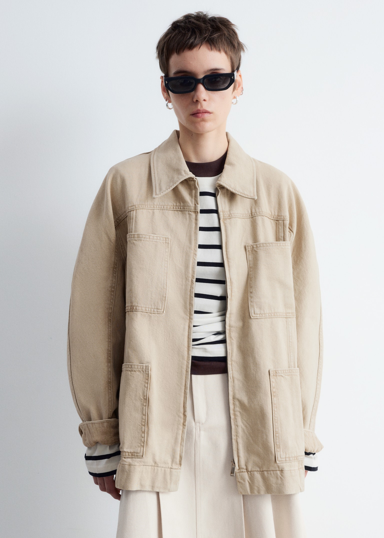 Giacca in denim con cintura - Beige