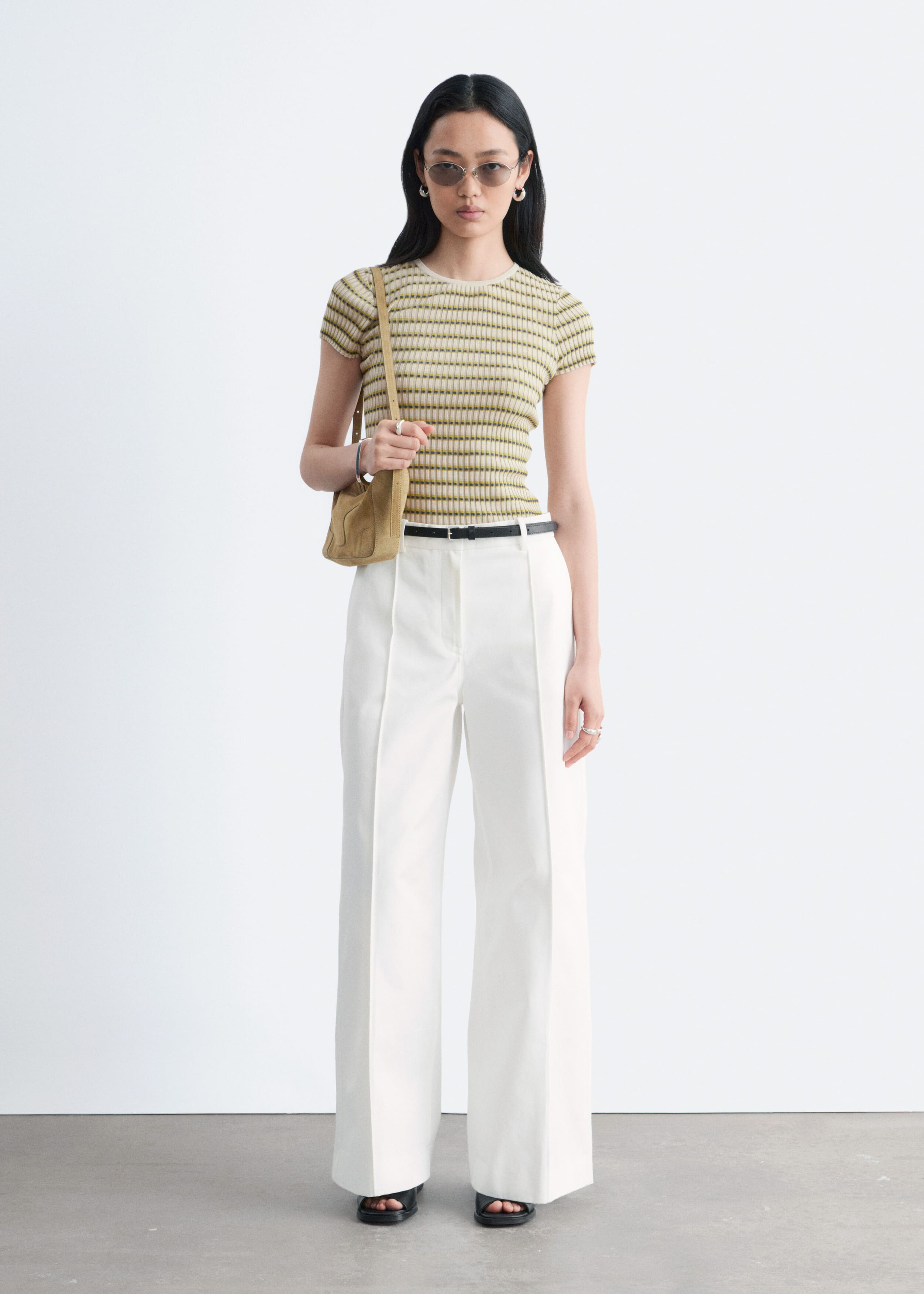 Image of Striped Rib-Knit T-shirt