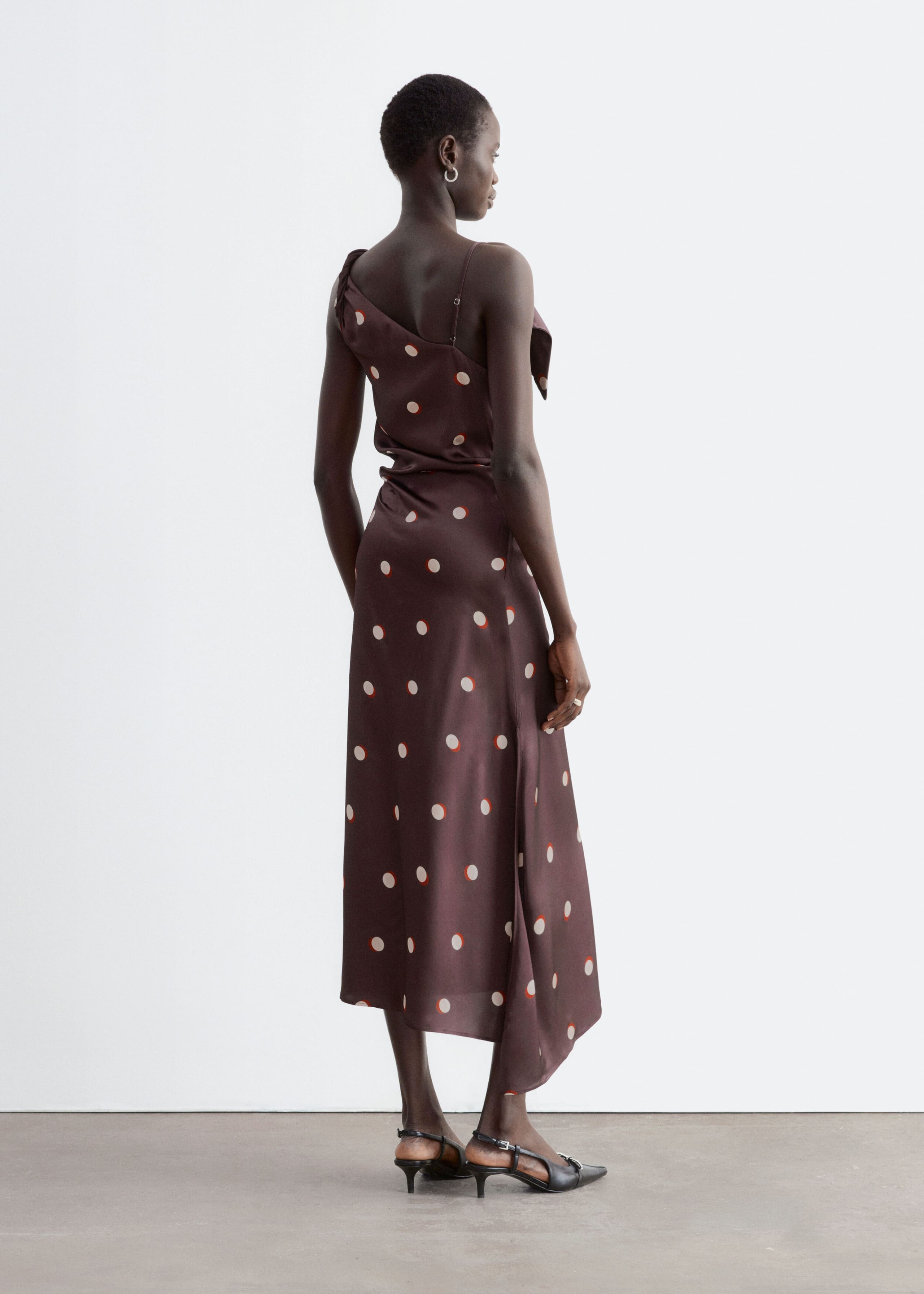 Asymmetric Satin Dress Dark Red/Dots