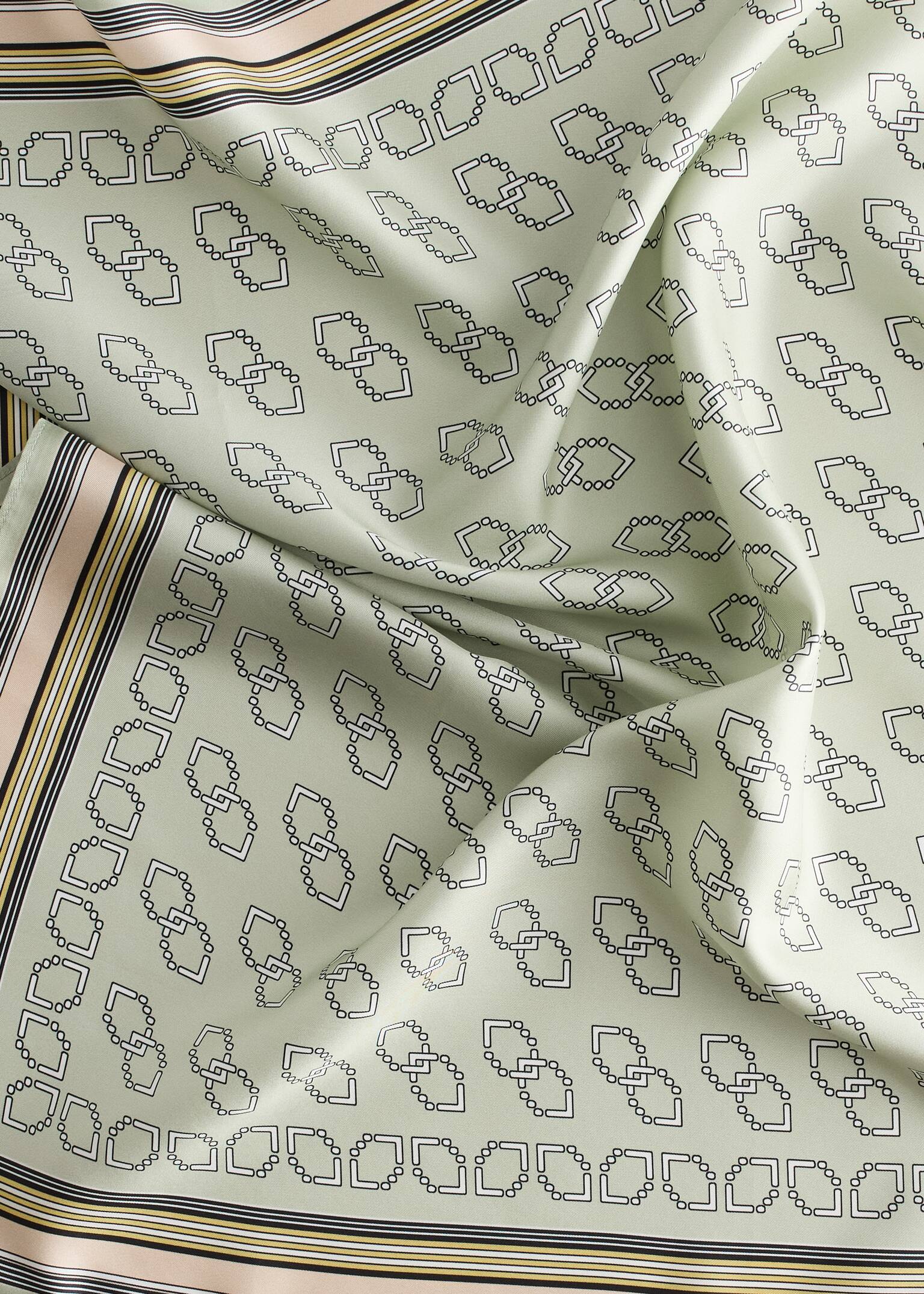 Graphic Print Silk Scarf - Light Green/Graphic Pattern/Brown/Graphic Pattern - 4