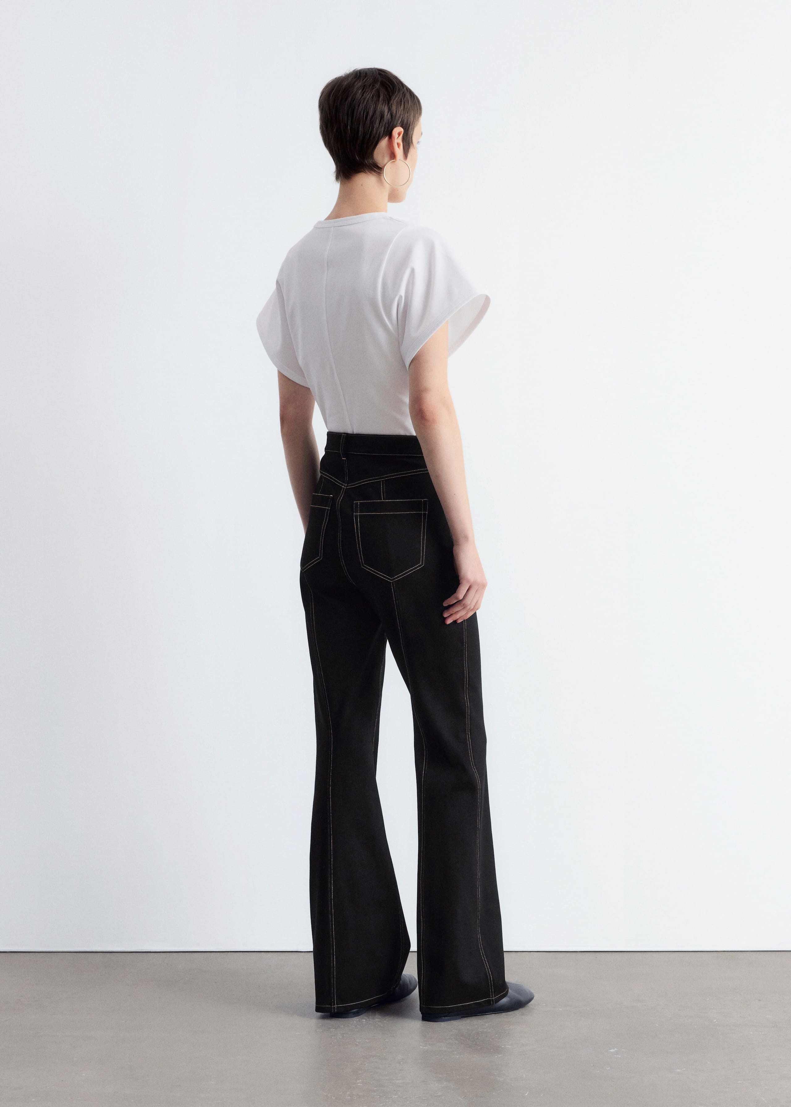 Image of Flared Topstitched Trousers