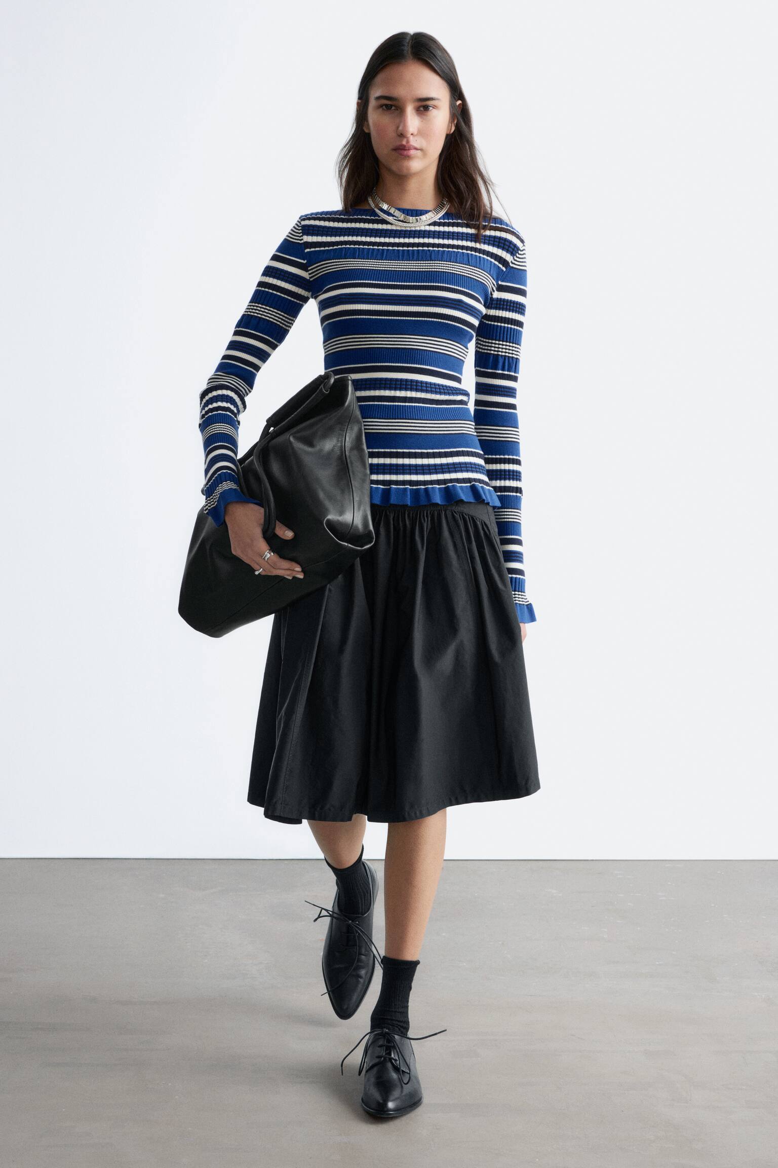 Long-Sleeve Ribbed Top - Blue/Black Stripes/Black/Green/Beige Stripes - 3