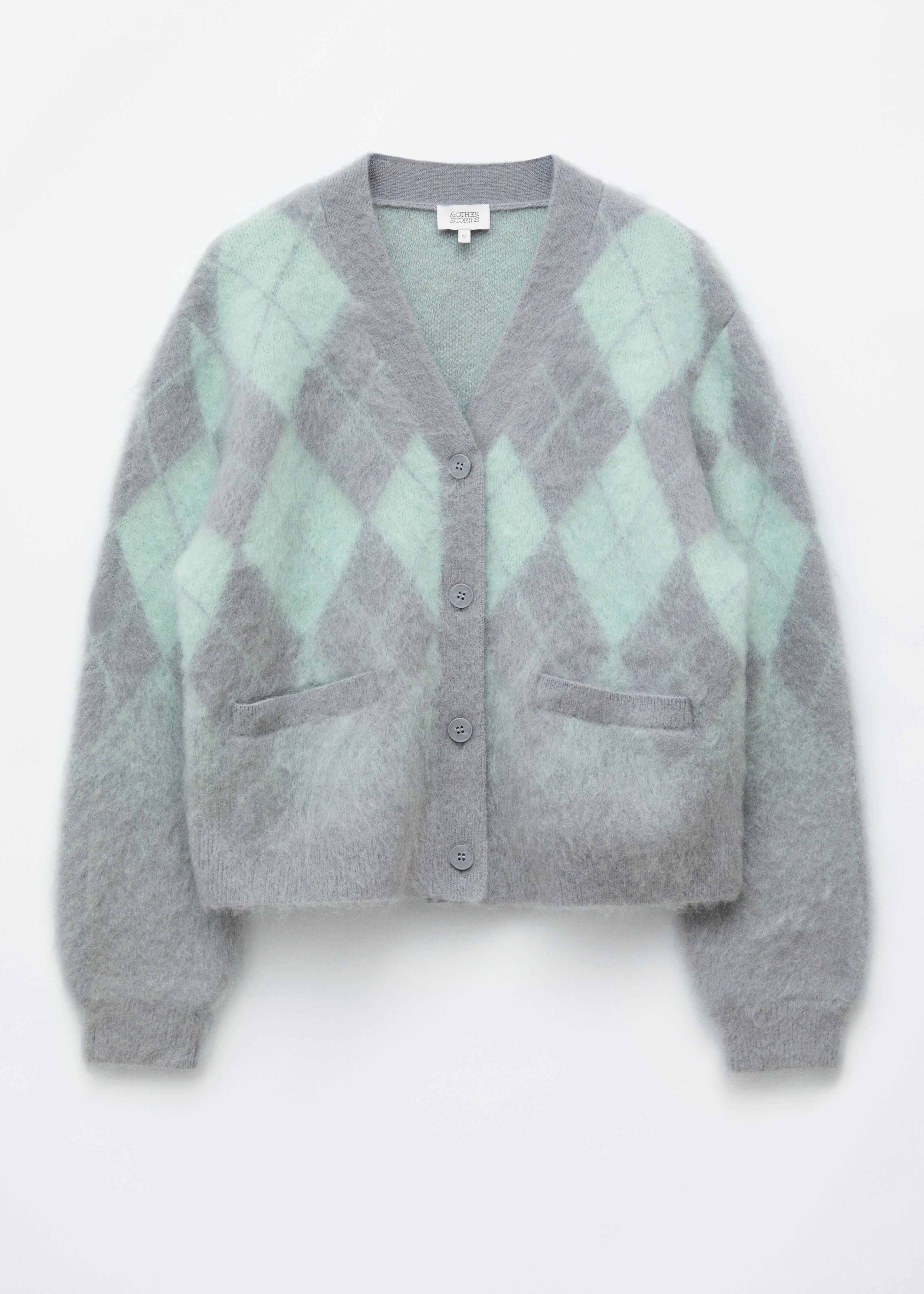 Cardigan à motif argyle en mohair mélangé - Gris/Vert clair