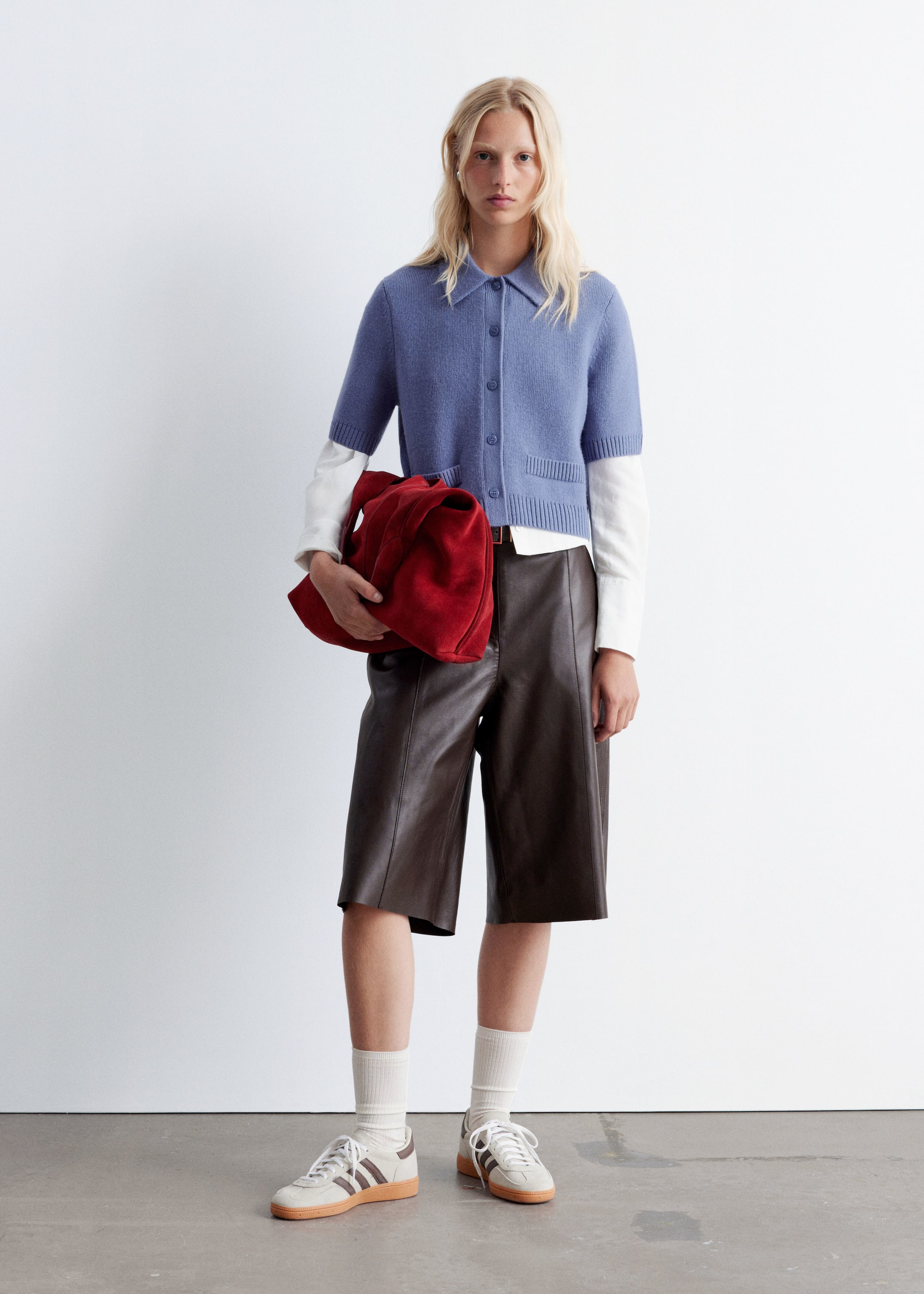 Ver imagen más grande: Cárdigan de punto de manga corta - Azul empolvado - MUJER | H&M ES 1