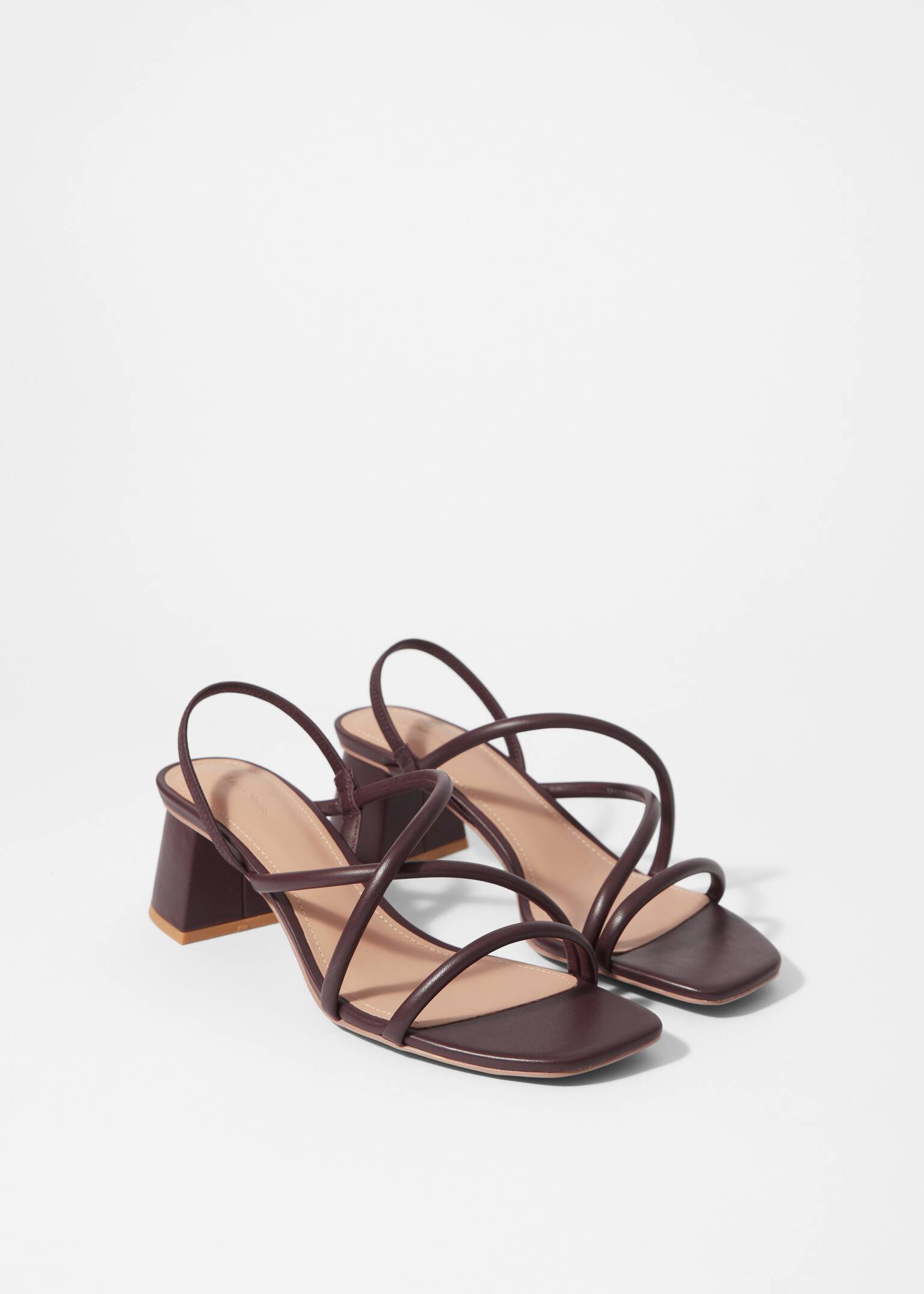 Strappy Block Heel Sandals - Burgundy - 3
