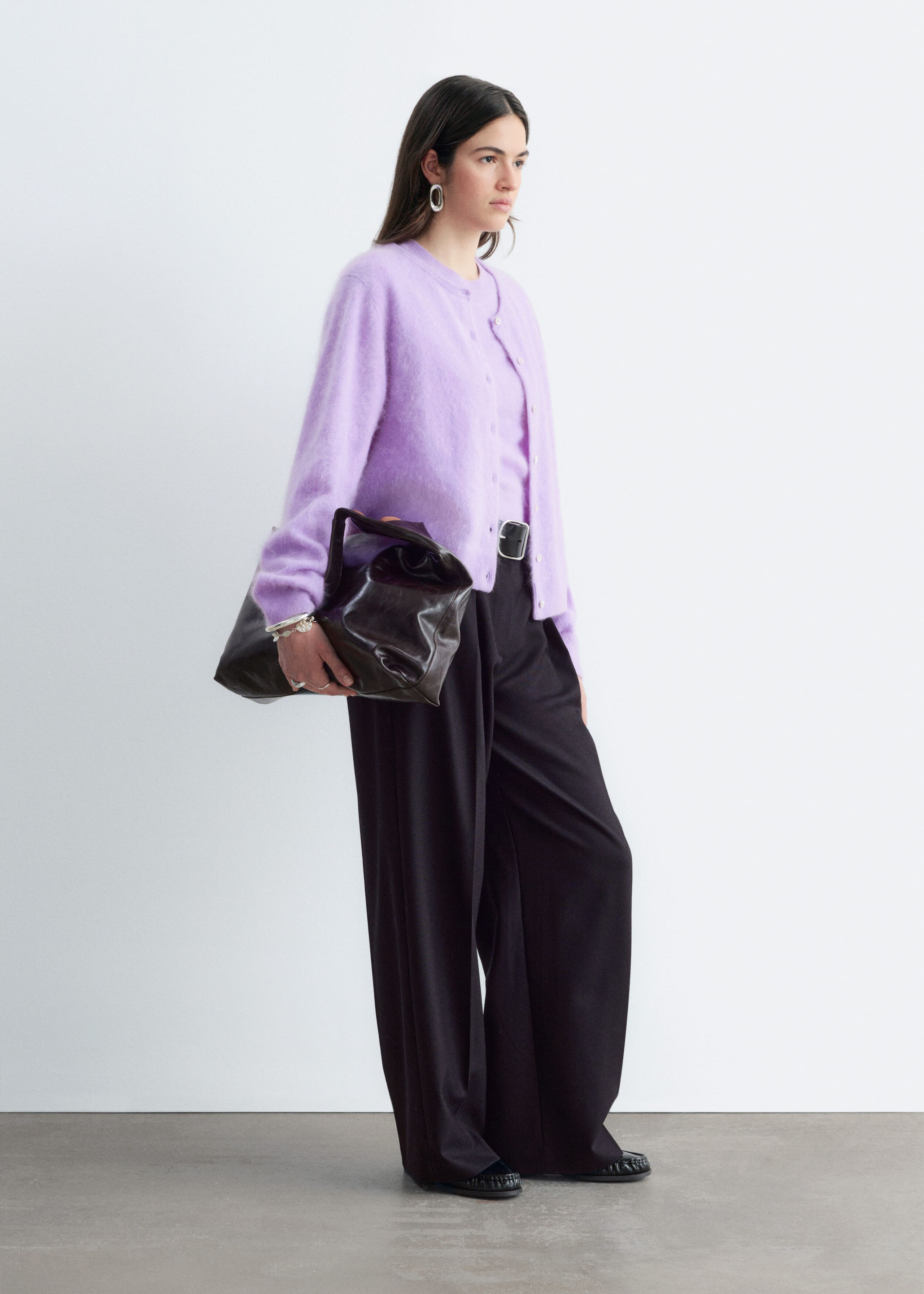 Brushed Cashmere Cardigan - Grey - Lookbook