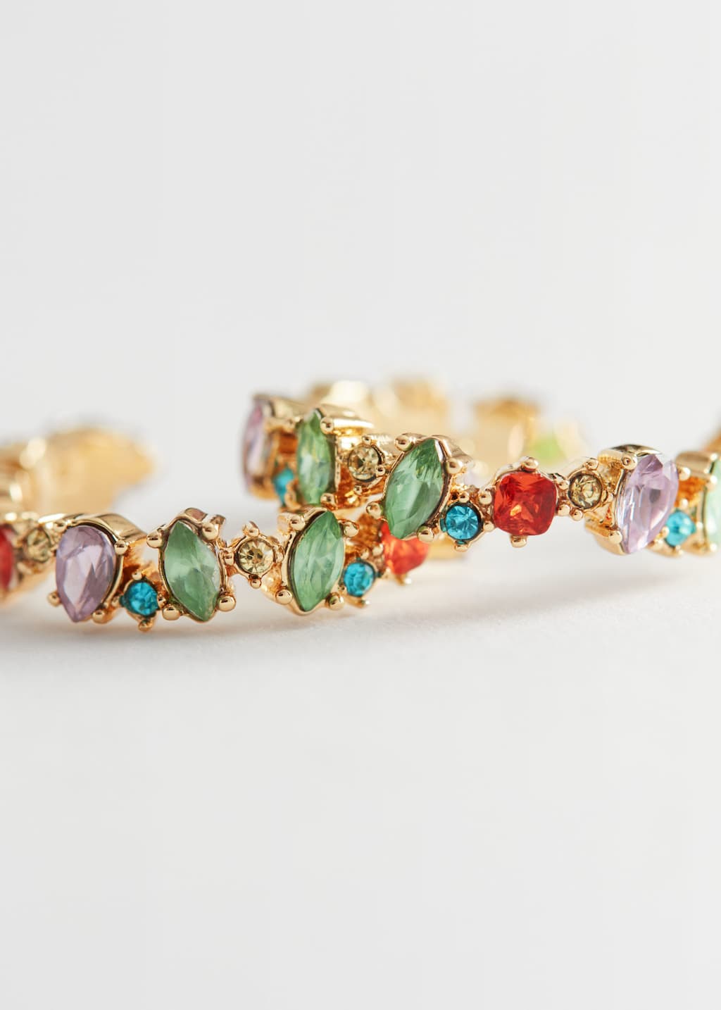 Glass Stone Mini Hoop Earrings - {{variantName}} - Descriptive Detail