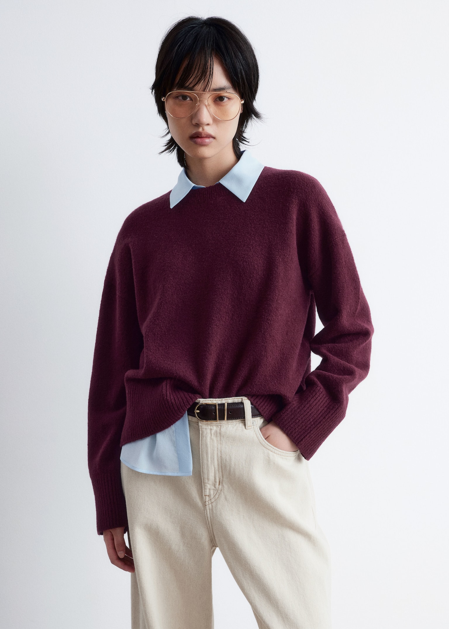 Relaxed Knit Jumper - Dark Red/Grey Melange/Dark Blue/Mole Beige/White/Black/Cerise Pink/Mole/Navy/Dusty Blue - 7