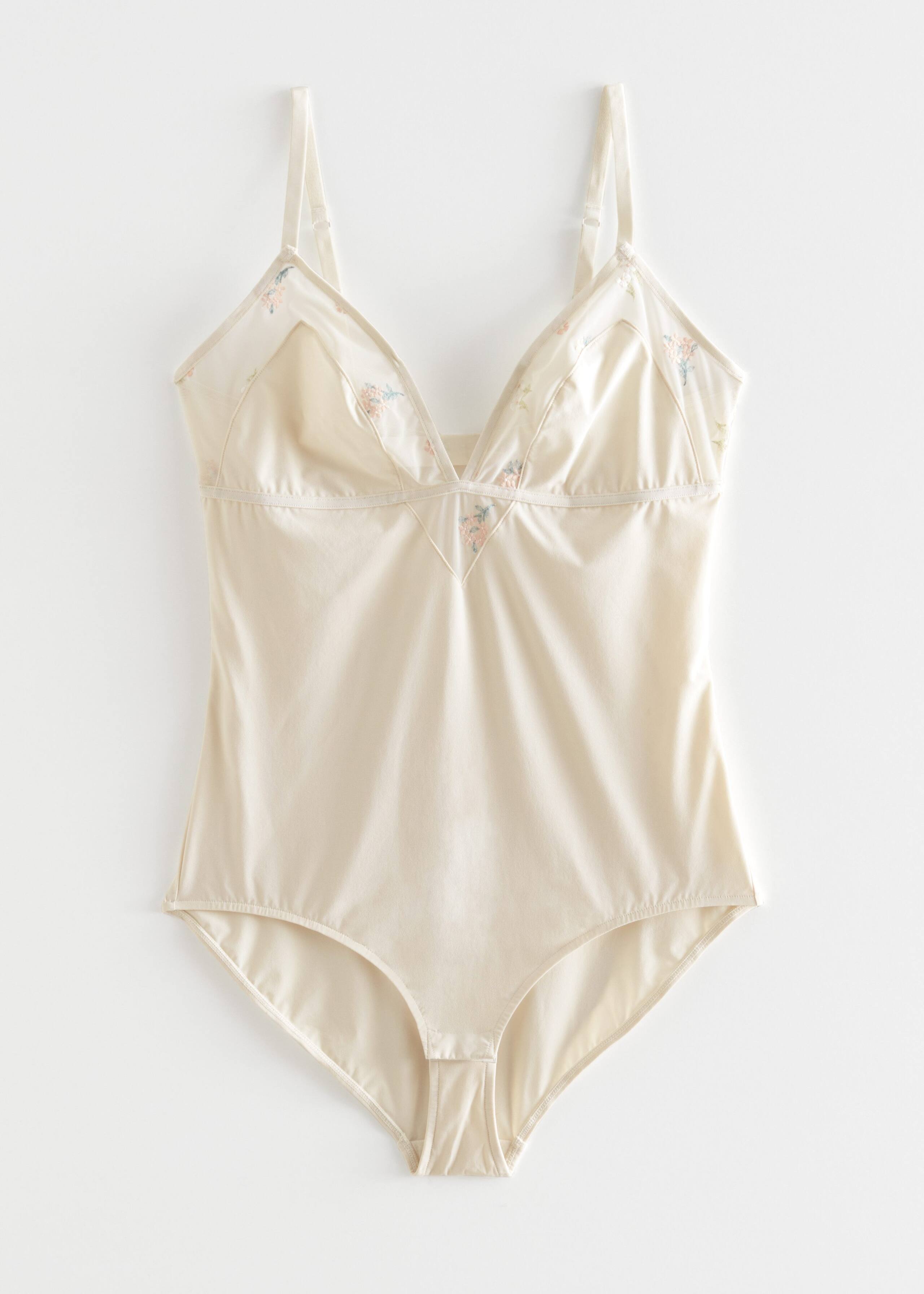 Strappy Embroidered Bodysuit - Cream - Natura morta
