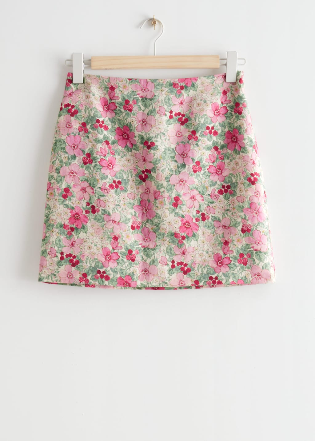 Linen Blend Mini Skirt - Pink Florals - Bodegón