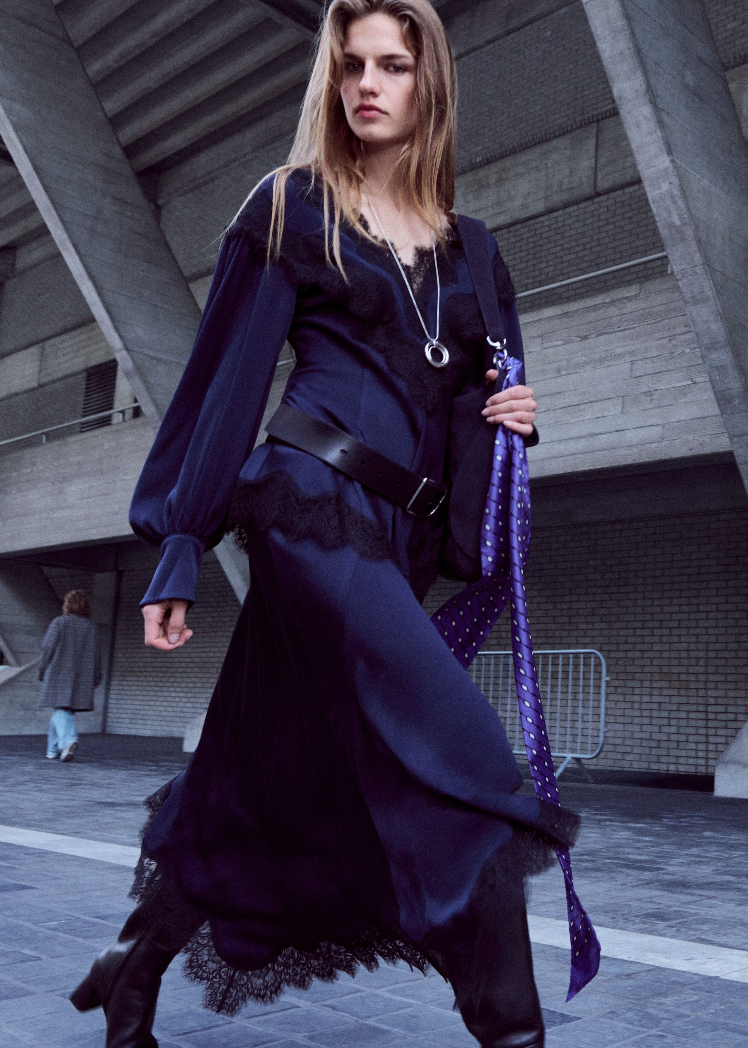 Lace-Detail Crepe Blouse - Blue/Black - Still Life