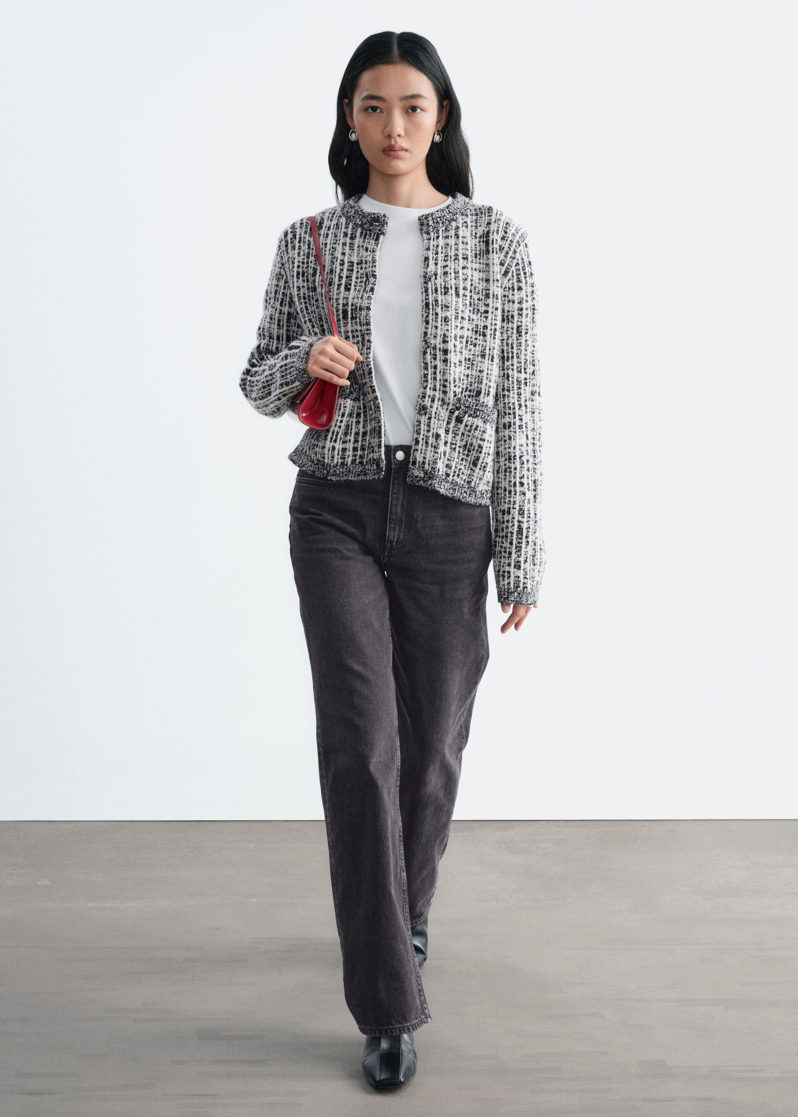 Wool-Cotton Cardigan - Black/White - Lookbook