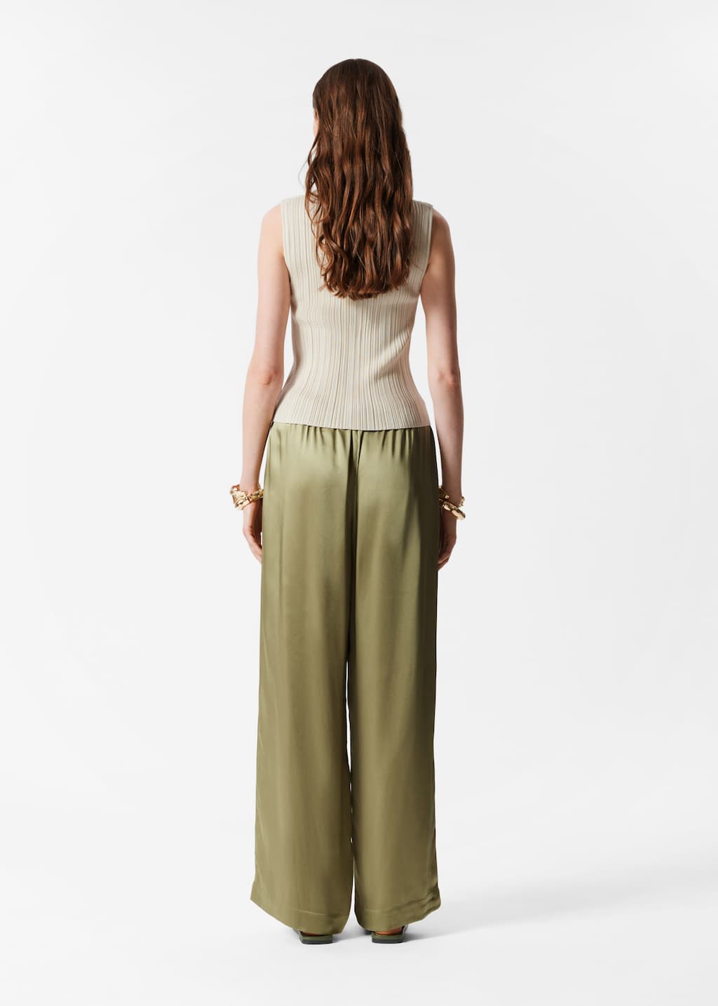 Rib-Knit Collar Tank Top - Dusty White - Lookbook