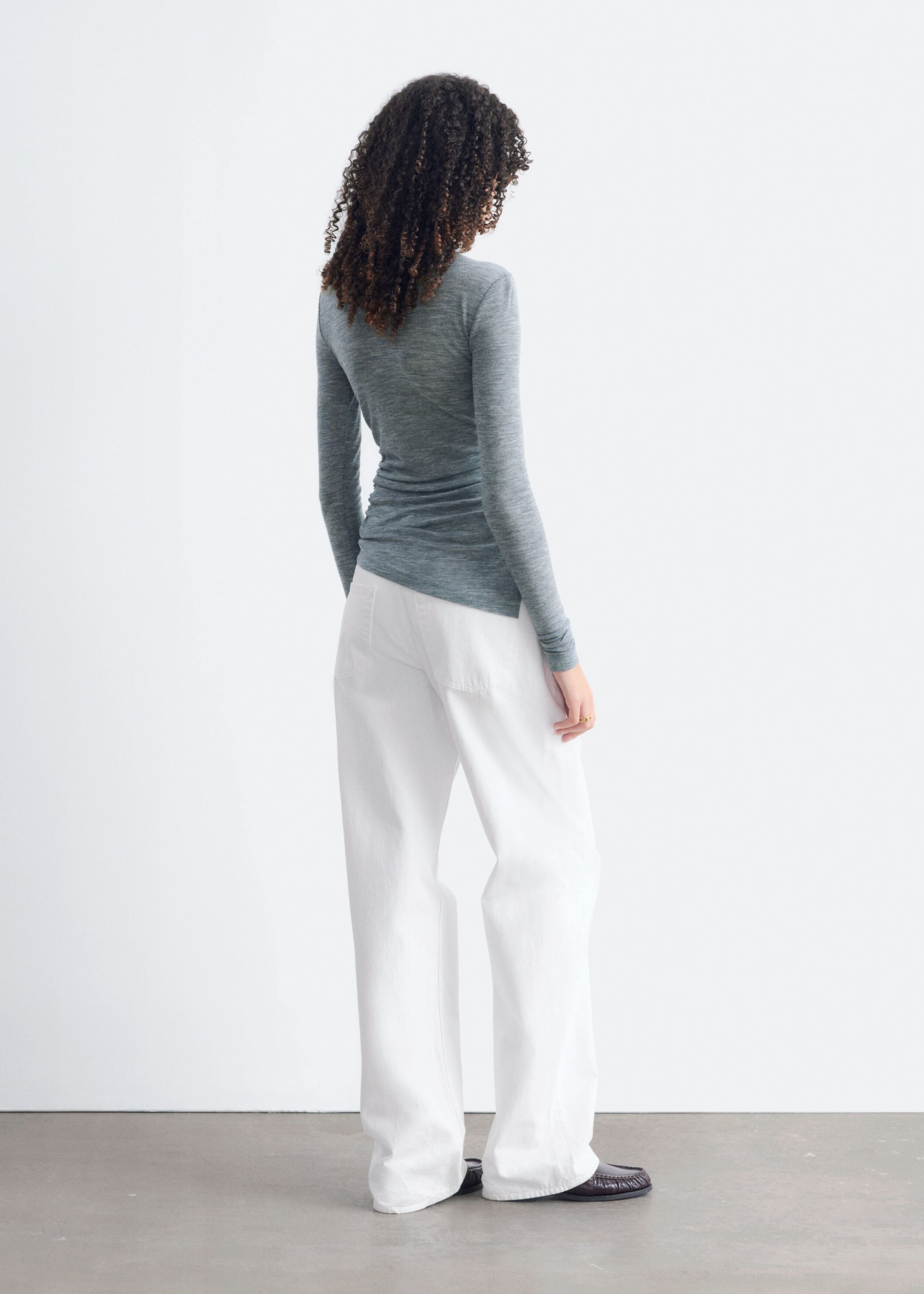 Mock-Neck Wool Jersey Top - Grey - Lookbook