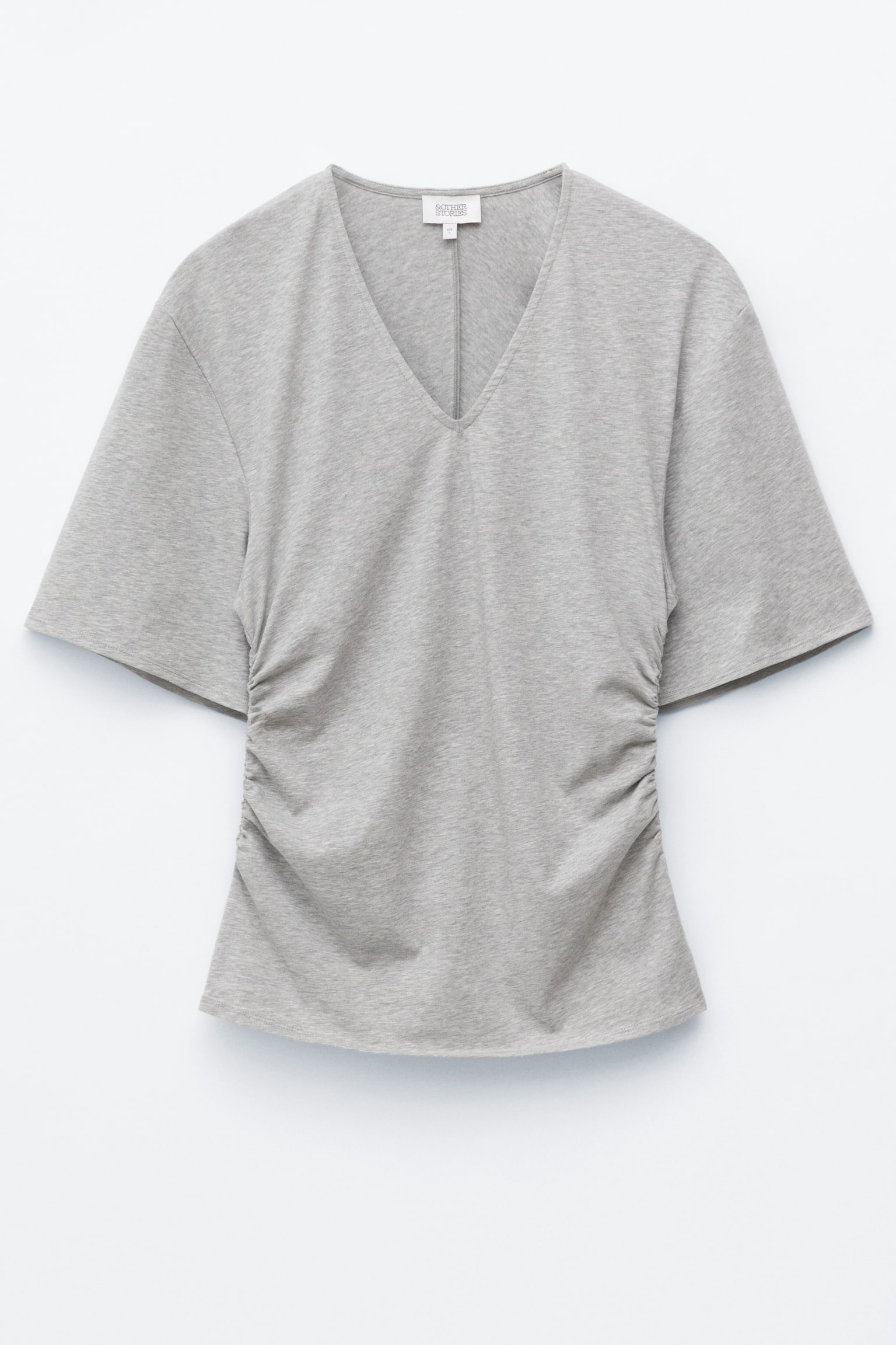 Marszczony T-shirt z dekoltem w szpic - 2