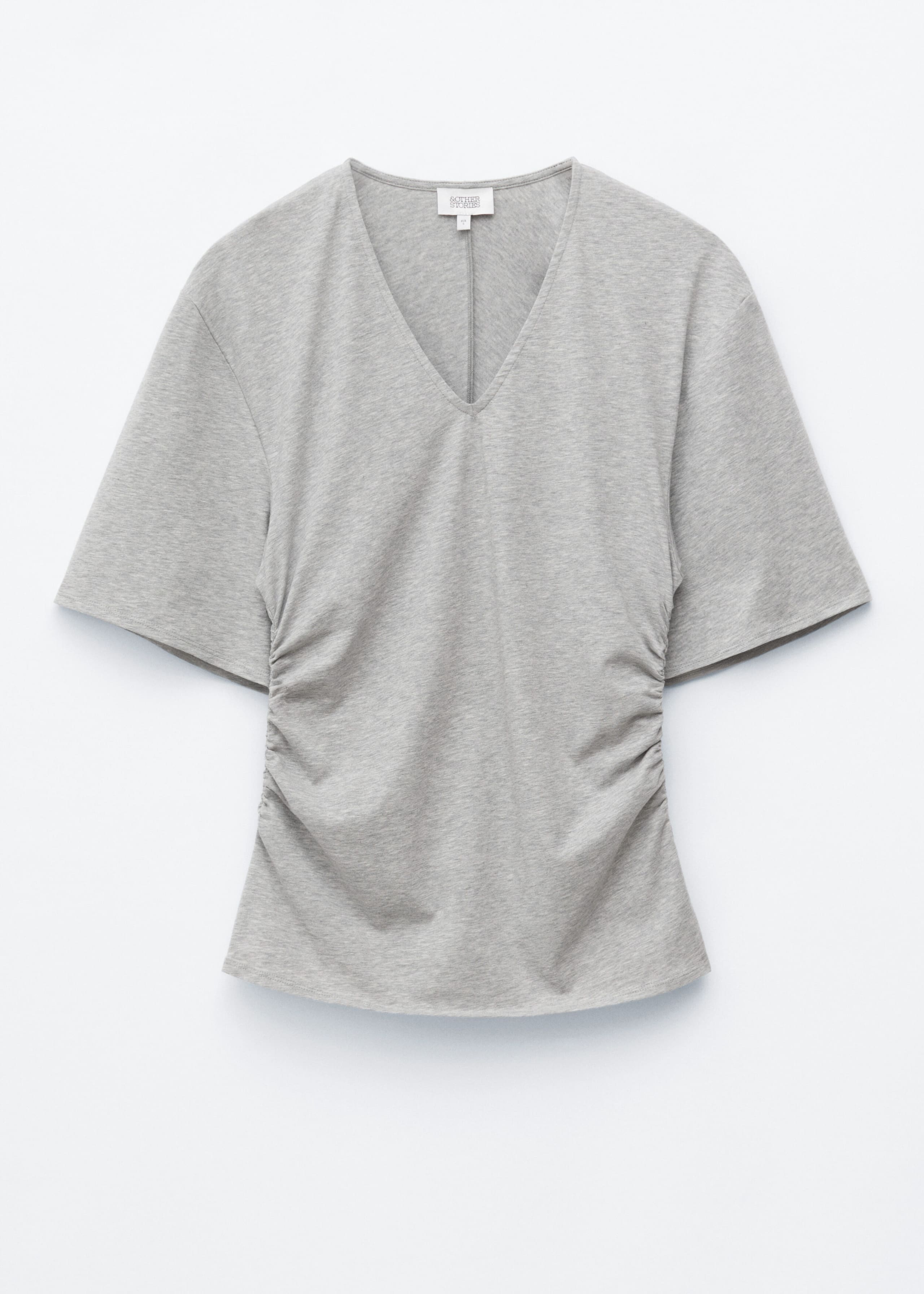 V-ringad rynkad t-shirt – Mörkbrun – stilleben