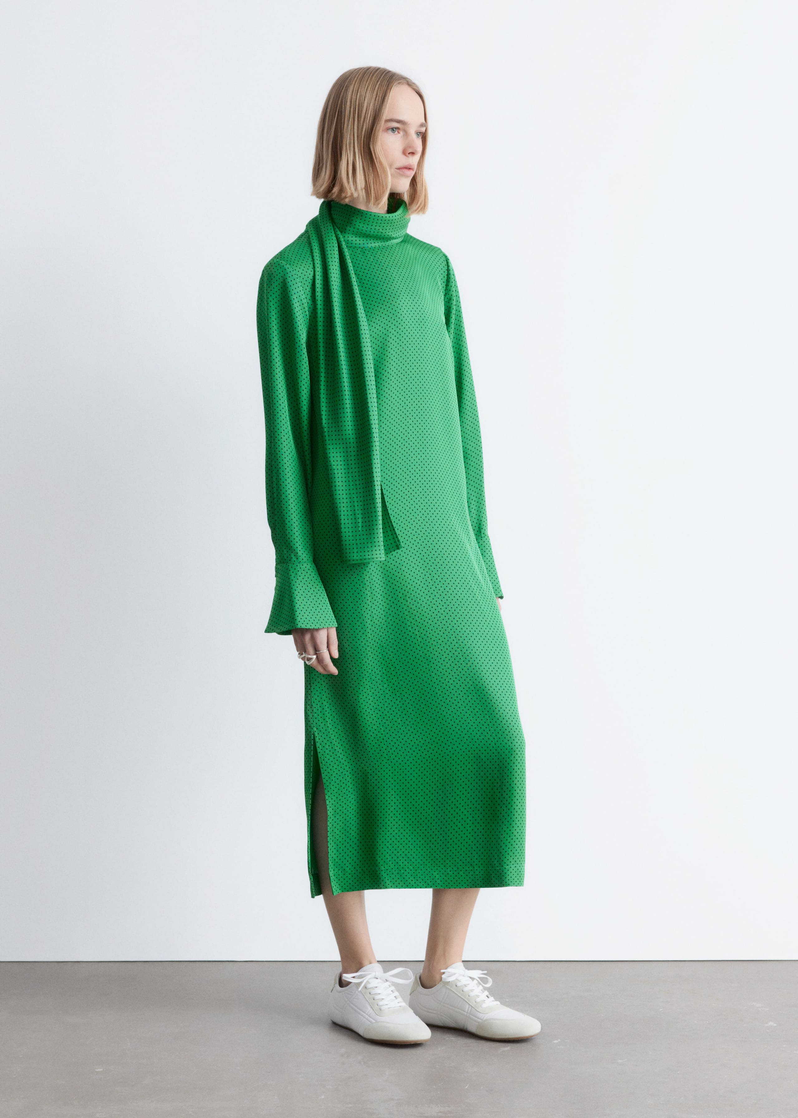 Image of Scarf-Neck Midi Dress
