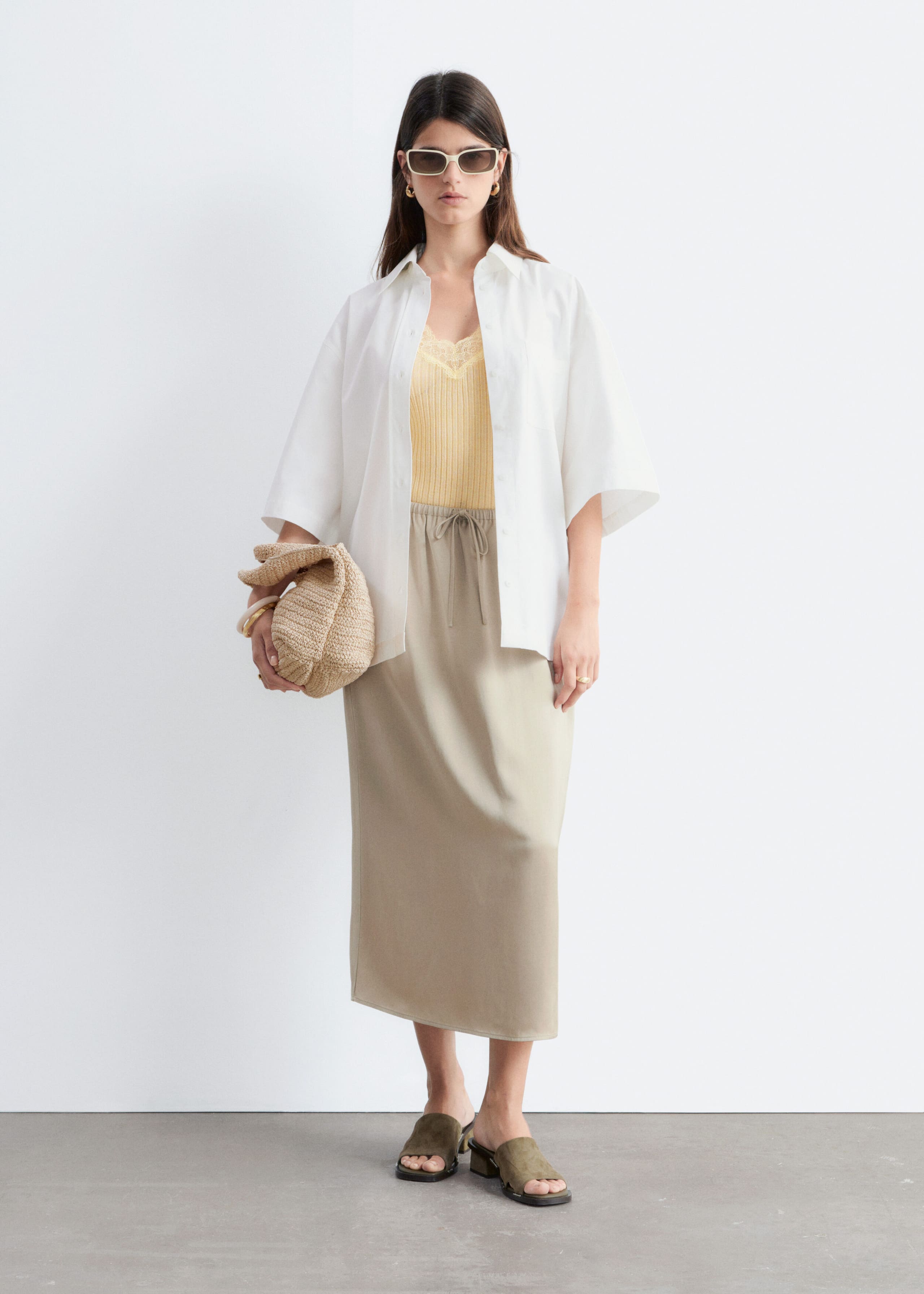 Image of Drawstring Midi Skirt