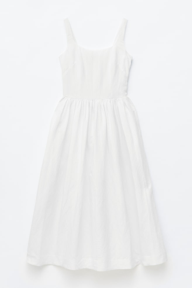 Vestido midi ajustado y con vuelo - Blanco/Marrón oscuro - 1