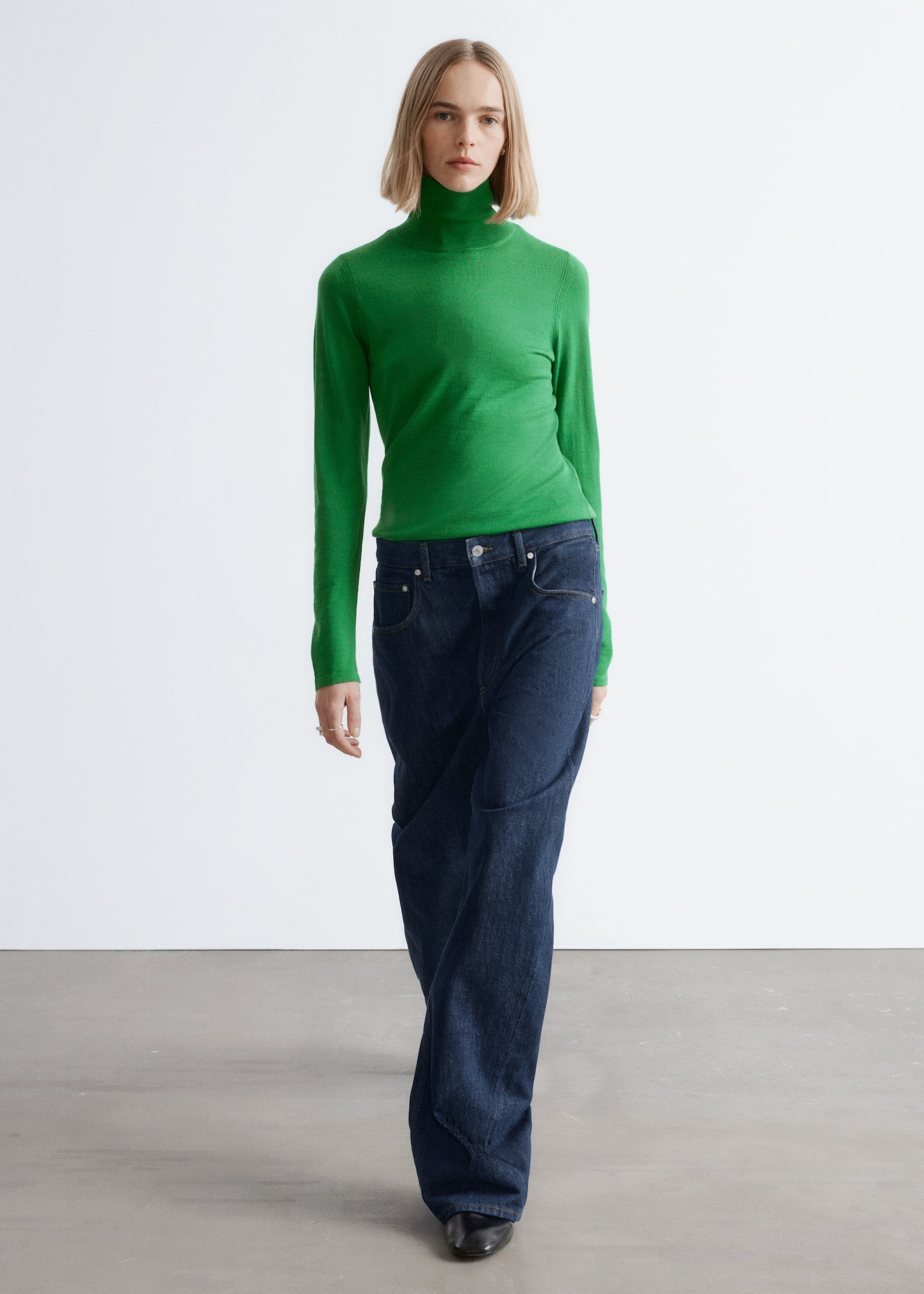 Wool Polo Neck Top - Green/Red - 4