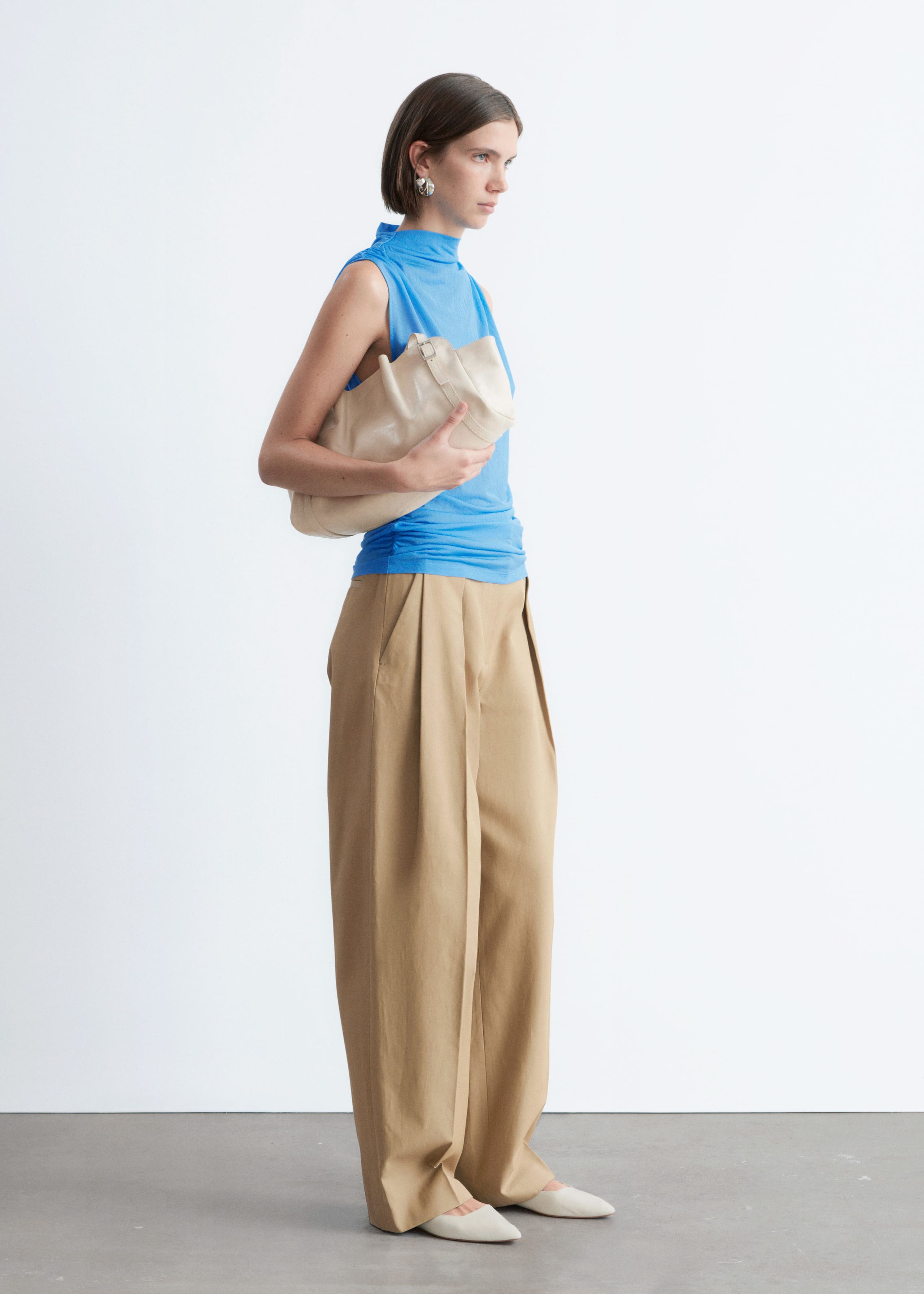 Ruched Mock-Neck Top - Dark Brown - Lookbook