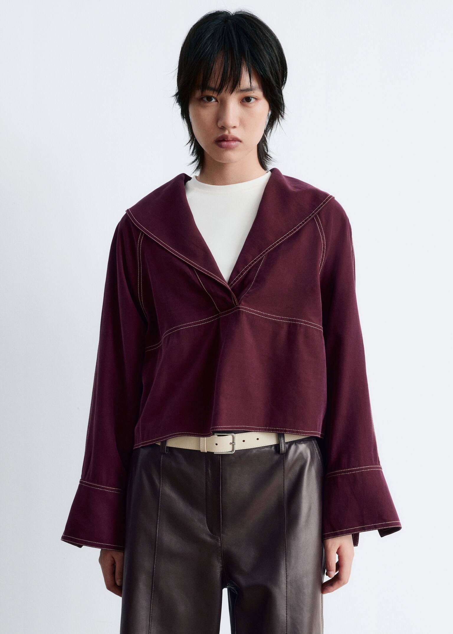 Blouse met matrozenkraag - Donkerrood