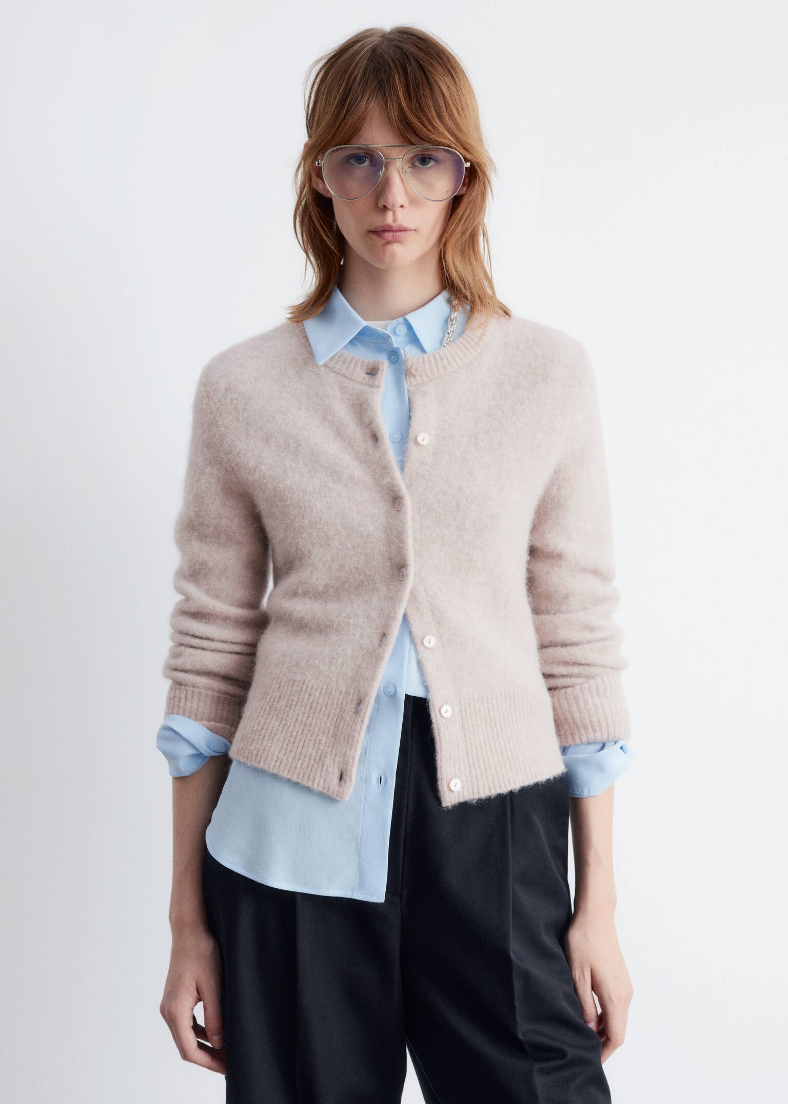 Gebreid vest in alpacawolmix - Greige/Donkerrood