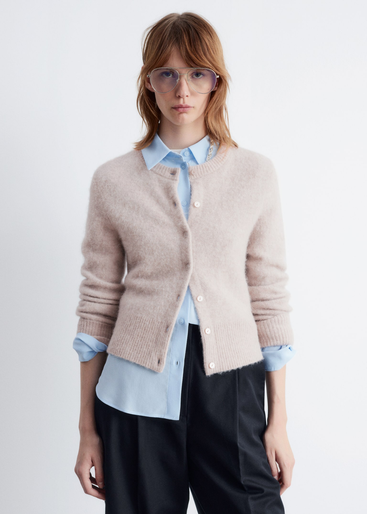 Strickjacke aus Alpaka-Mix - Greige/Dunkelrot/Dunkelblau
