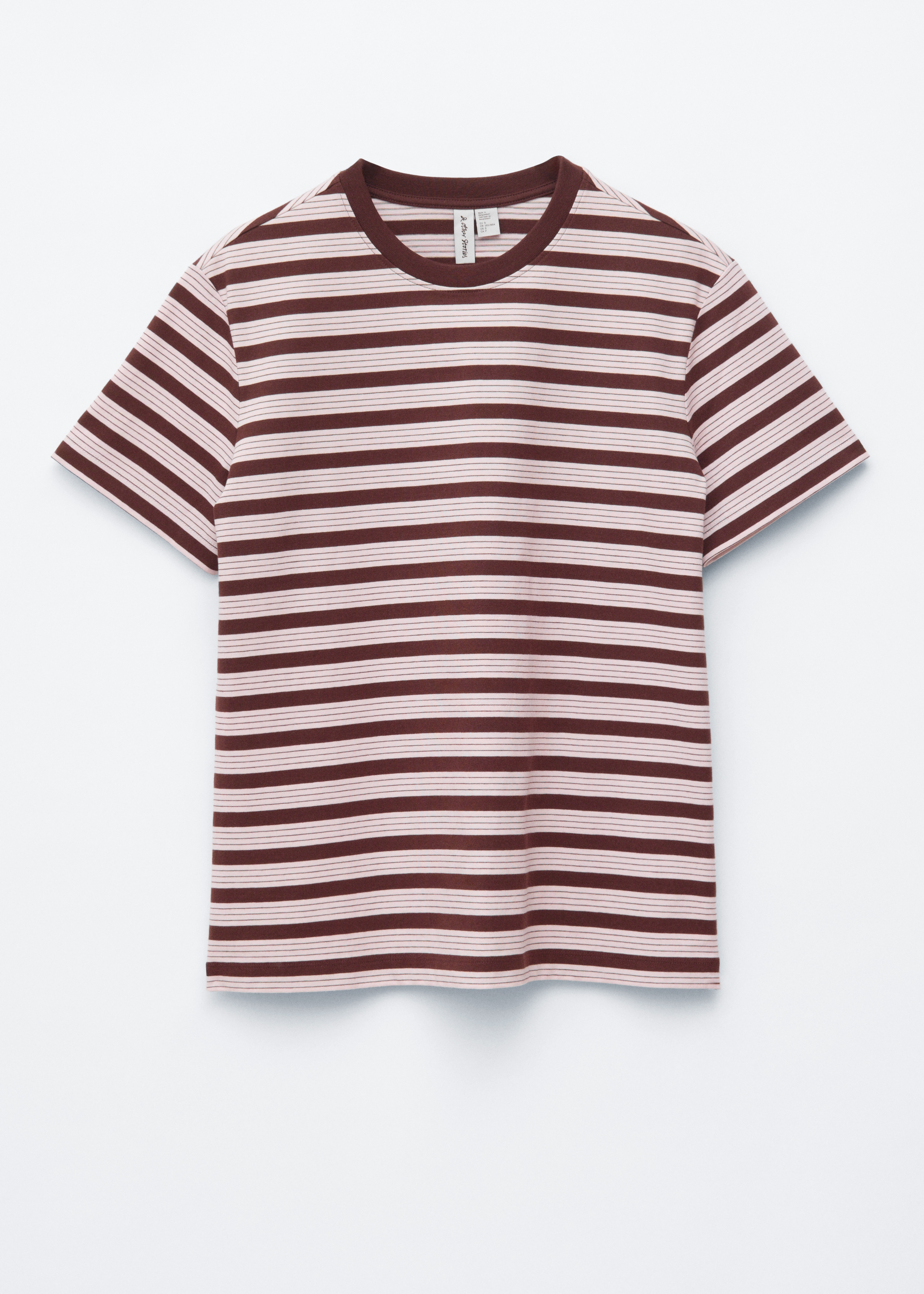 T-shirt van katoen met ronde hals - Roze/bruine strepen/Marineblauwe/witte strepen/Geel/Lila/Wit/Donkerbruin/Rood/Zwart/Lichtblauw/Lichtroze