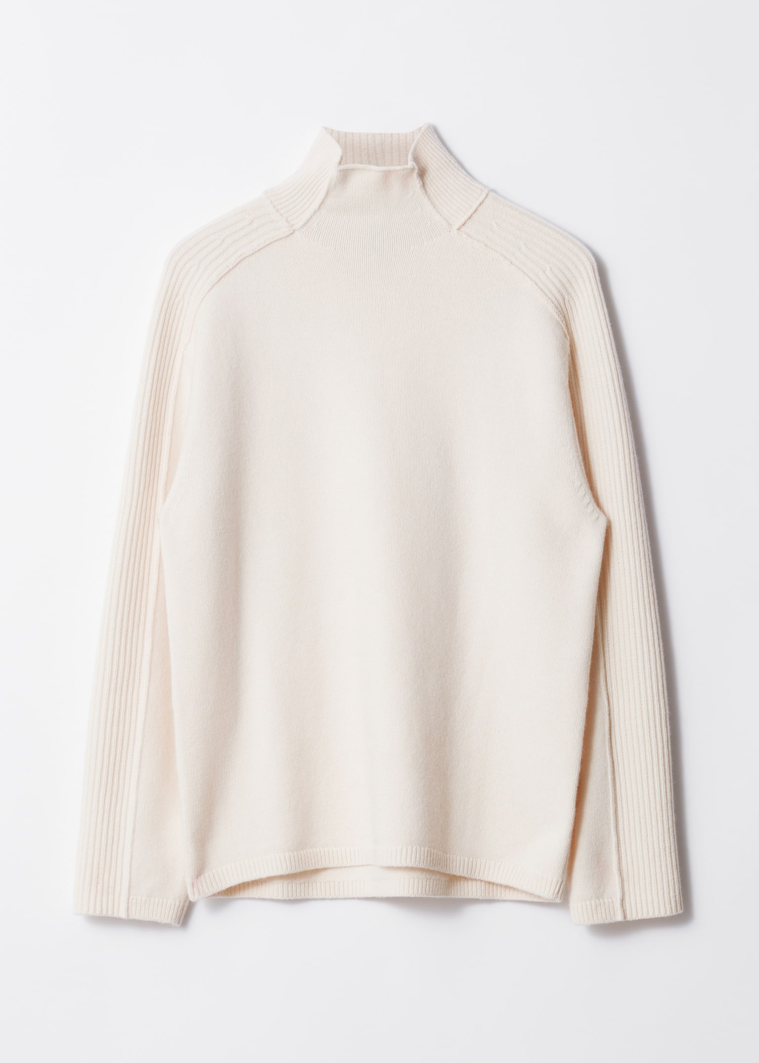 Wollpullover mit Rollkragen und Einsätzen - Weiß