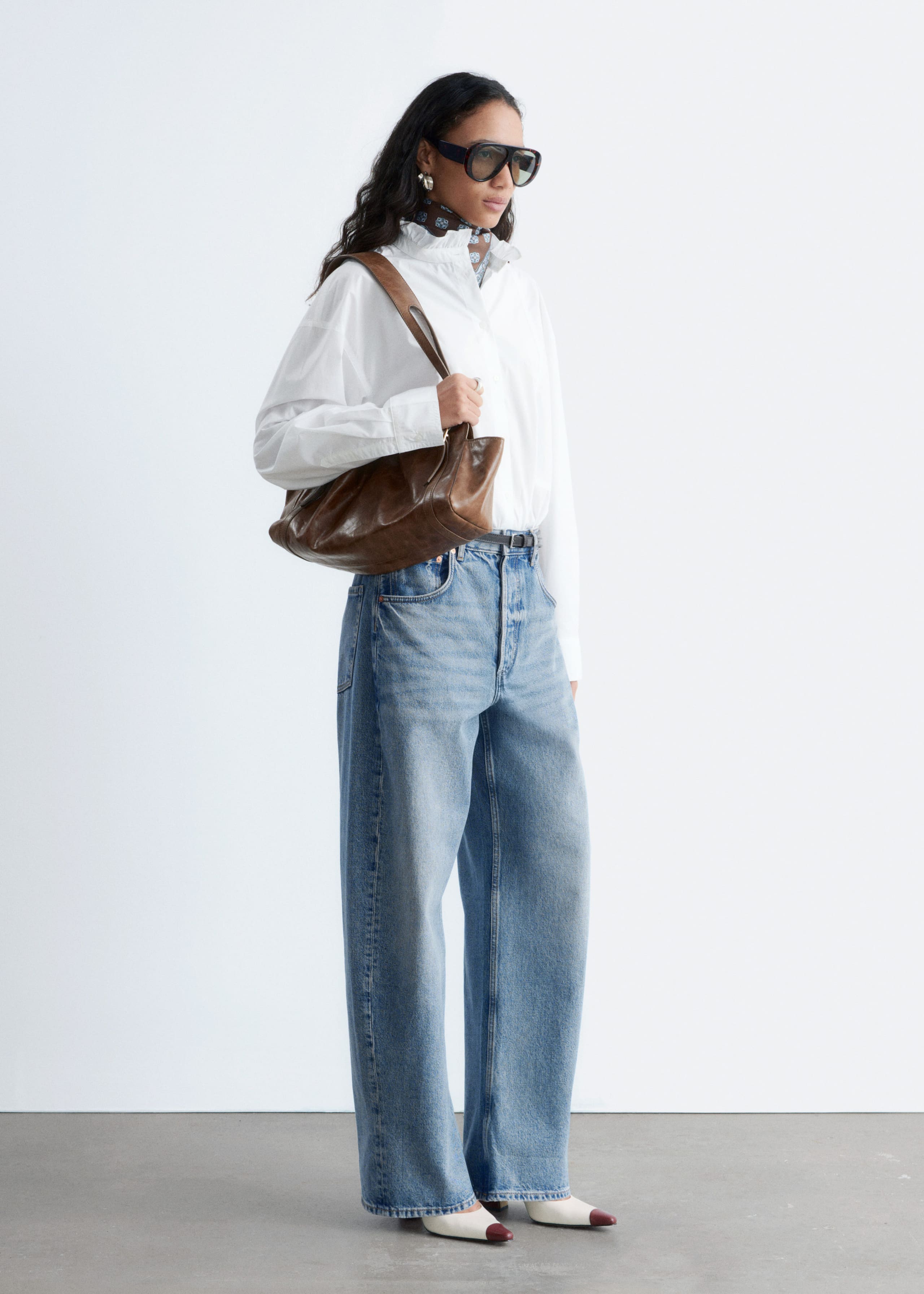 Image of Langes Baumwollhemd mit Stehkragen